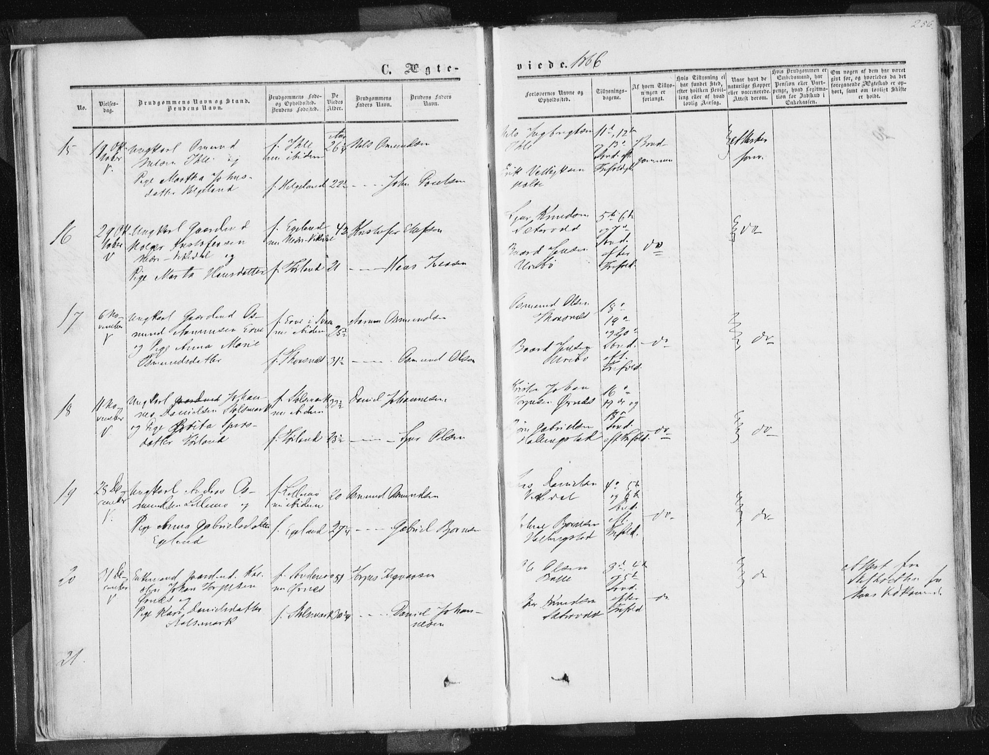 Vikedal sokneprestkontor, AV/SAST-A-101840/01/IV: Parish register (official) no. A 6.2, 1851-1867, p. 256