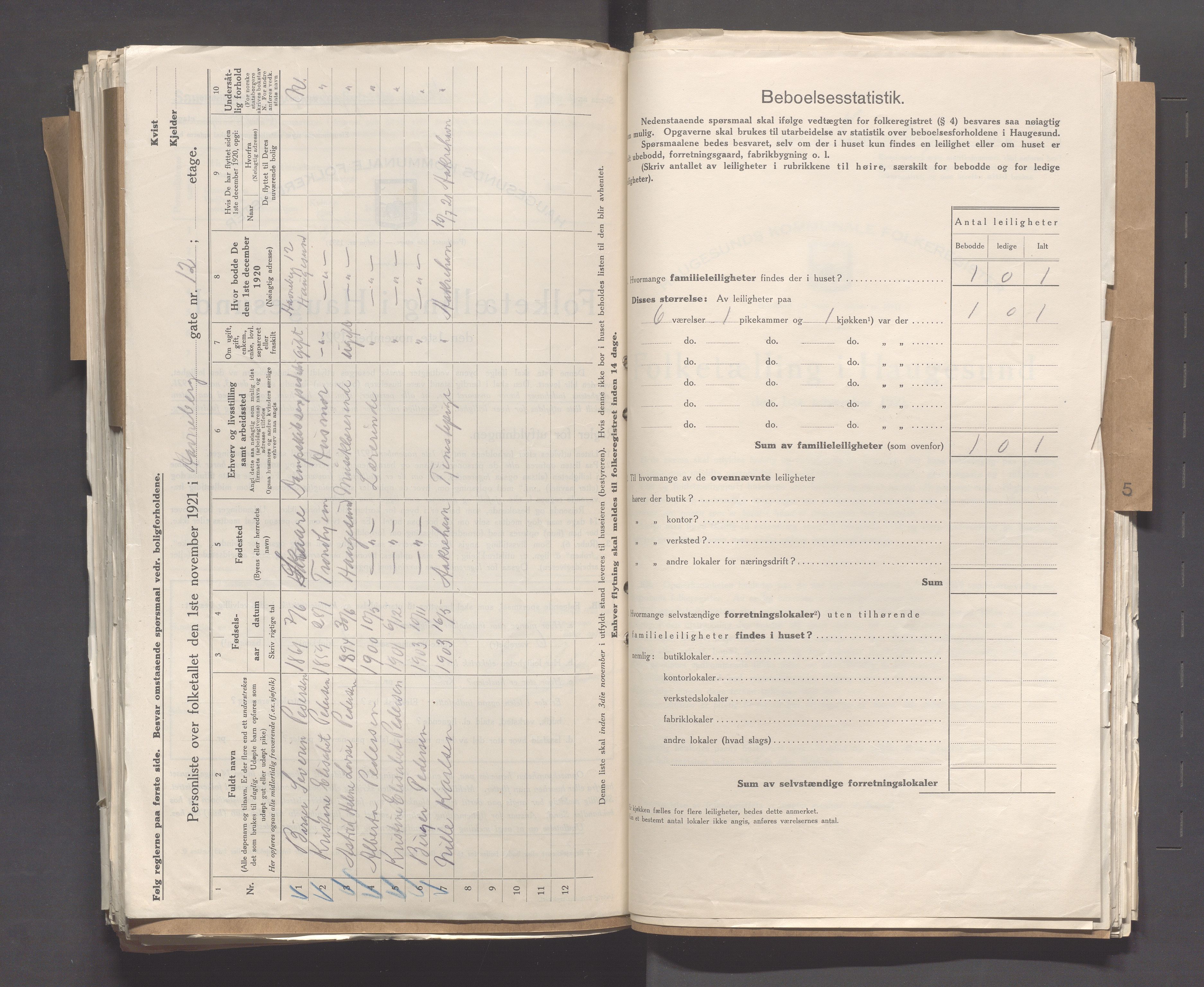 IKAR, Local census 1.11.1921 for Haugesund, 1921, p. 2174