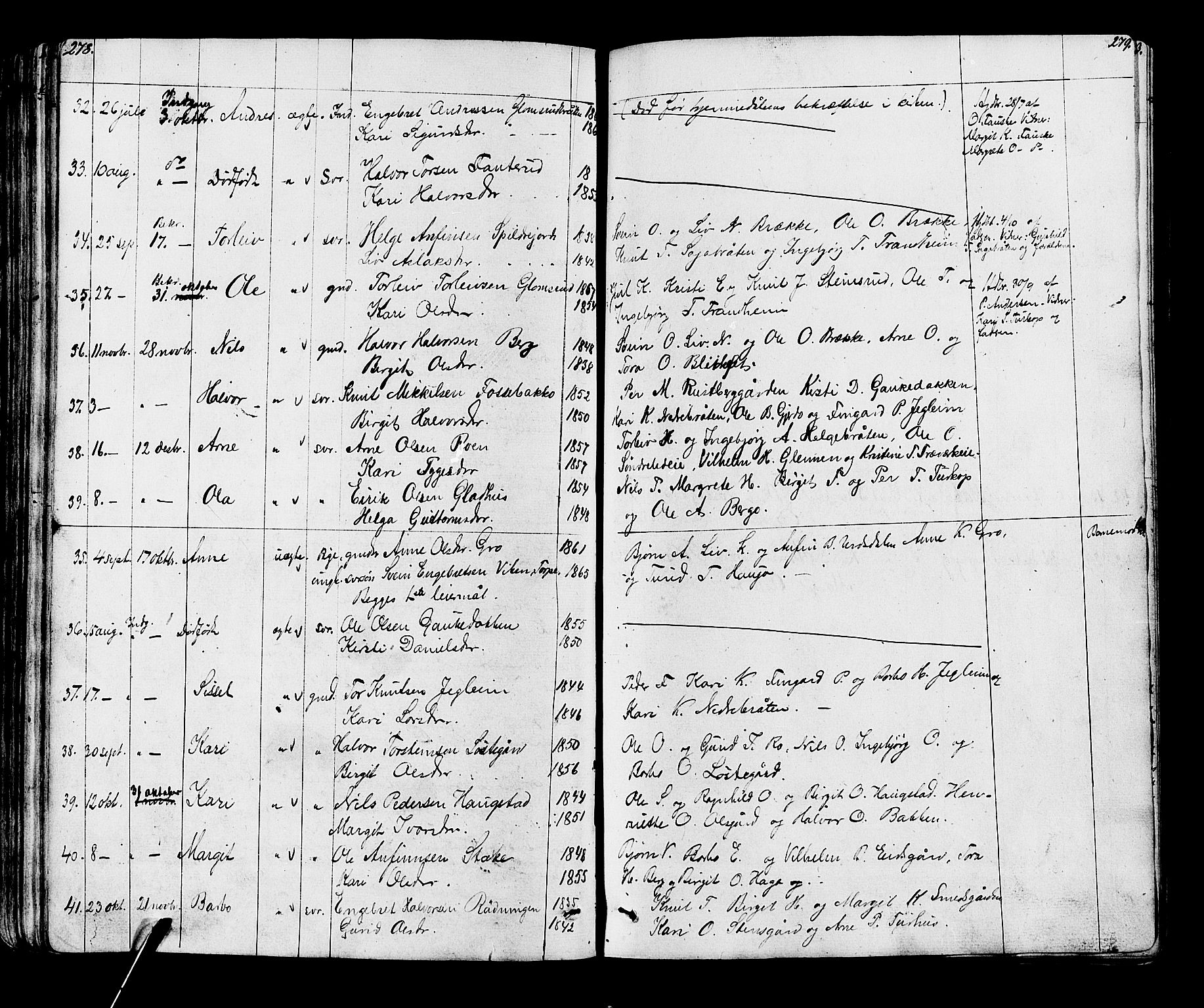 Gol kirkebøker, AV/SAKO-A-226/G/Ga/L0002: Parish register (copy) no. I 2, 1860-1887, p. 278-279