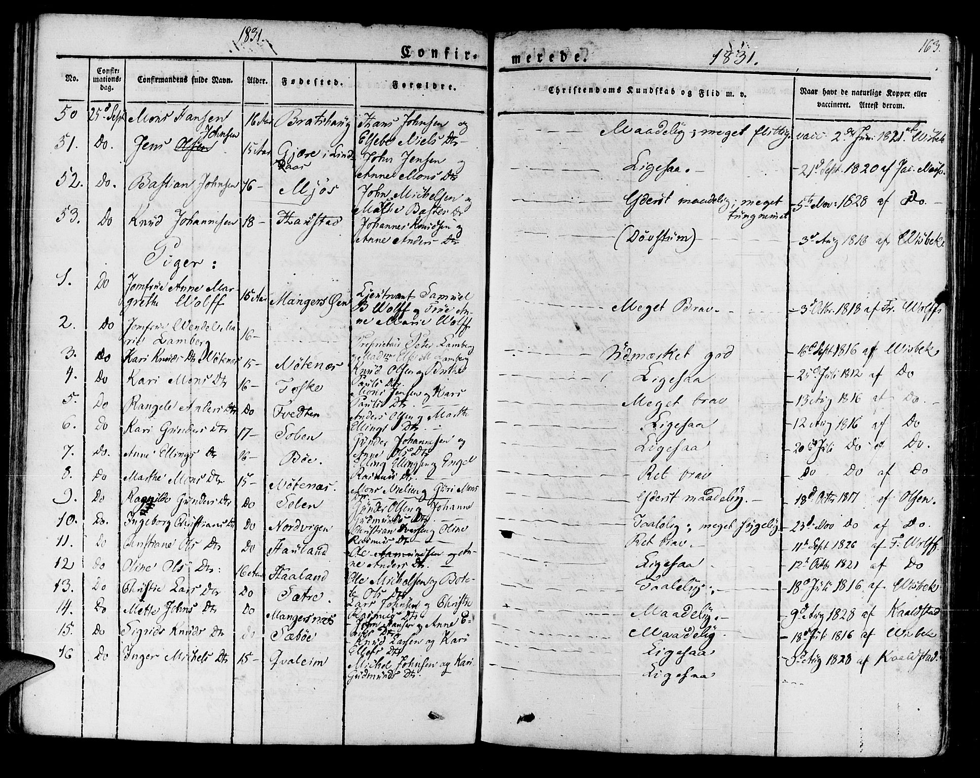 Manger sokneprestembete, AV/SAB-A-76801/H/Haa: Parish register (official) no. A 4, 1824-1838, p. 163