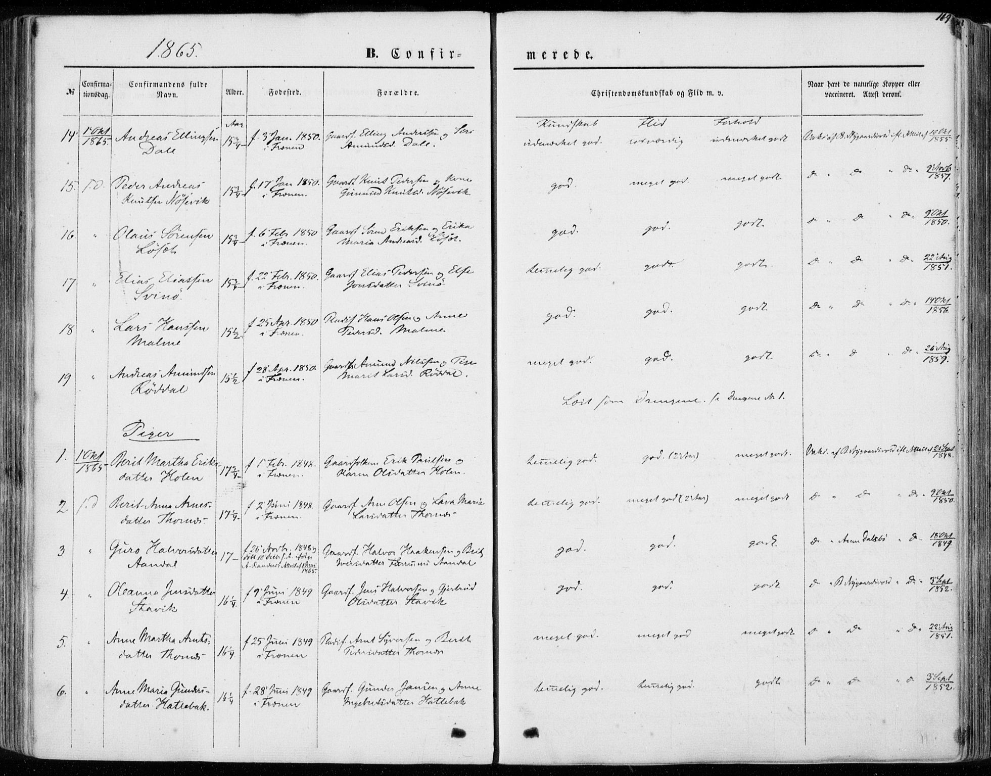 Ministerialprotokoller, klokkerbøker og fødselsregistre - Møre og Romsdal, SAT/A-1454/565/L0748: Parish register (official) no. 565A02, 1845-1872, p. 169