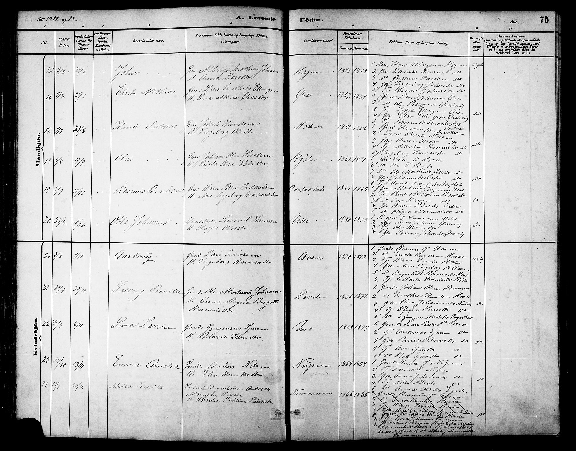 Ministerialprotokoller, klokkerbøker og fødselsregistre - Møre og Romsdal, SAT/A-1454/513/L0189: Parish register (copy) no. 513C03, 1883-1904, p. 75