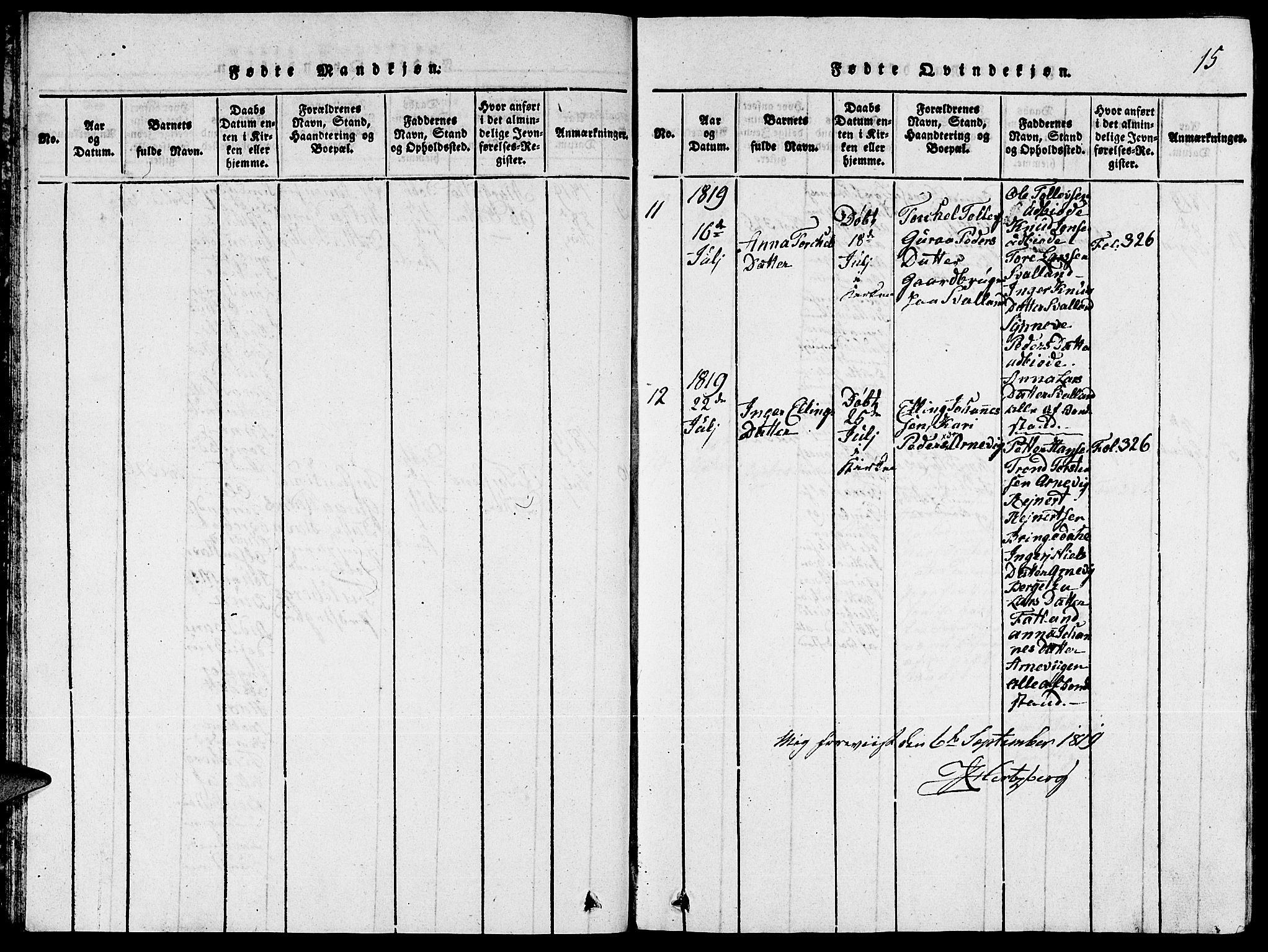 Fjelberg sokneprestembete, SAB/A-75201/H/Hab: Parish register (copy) no. A 1, 1816-1823, p. 15
