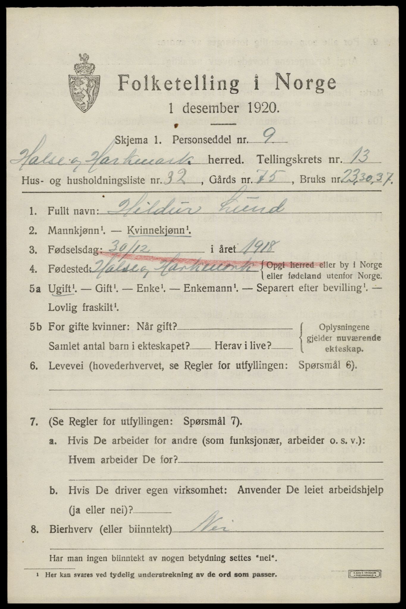 SAK, 1920 census for Halse og Harkmark, 1920, p. 7305