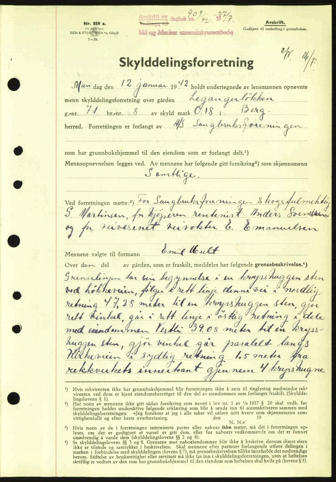 Idd og Marker sorenskriveri, AV/SAO-A-10283/G/Gb/Gbb/L0005: Mortgage book no. A5, 1941-1943, Diary no: : 909/1942