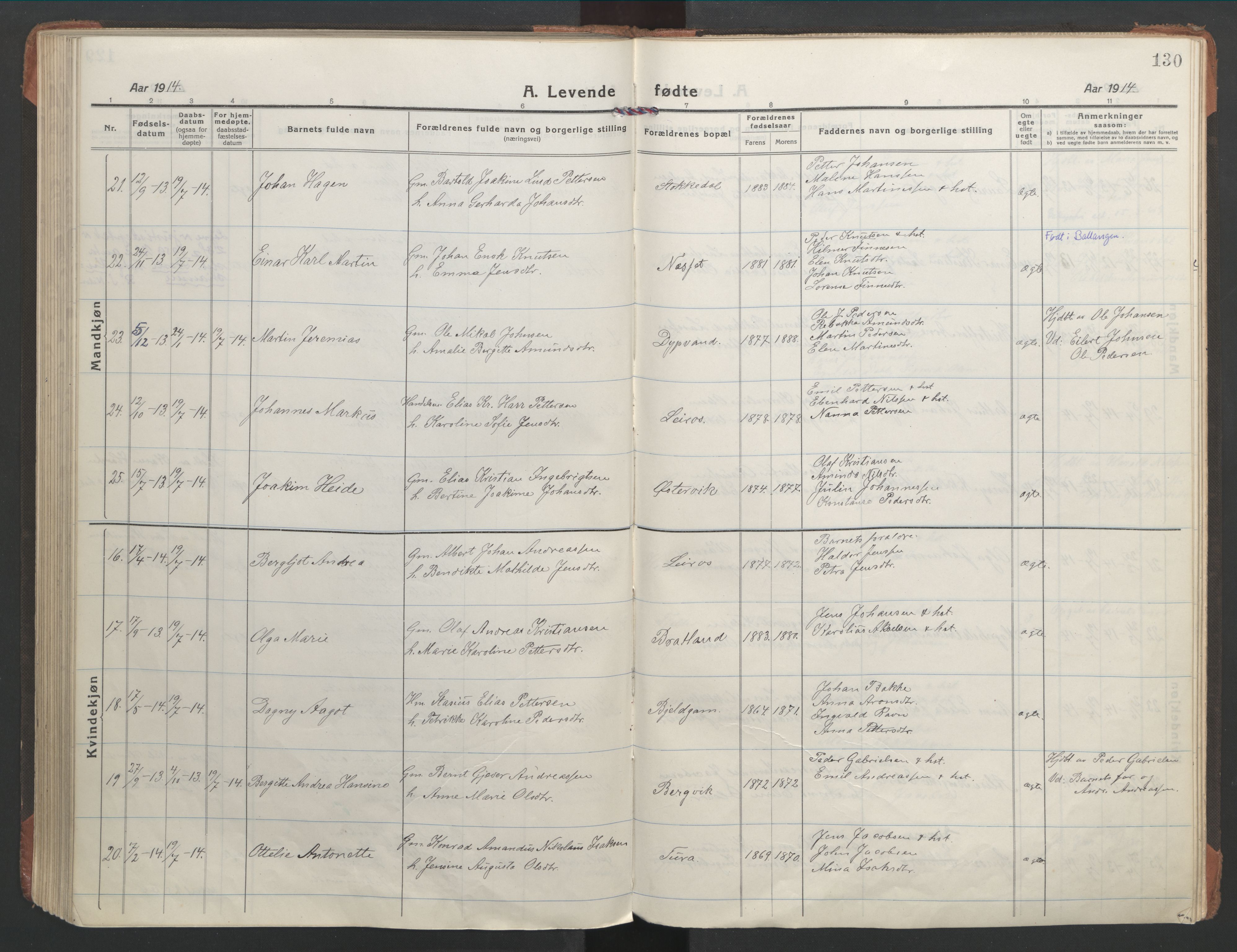 Ministerialprotokoller, klokkerbøker og fødselsregistre - Nordland, AV/SAT-A-1459/863/L0900: Parish register (official) no. 863A12, 1906-1915, p. 130