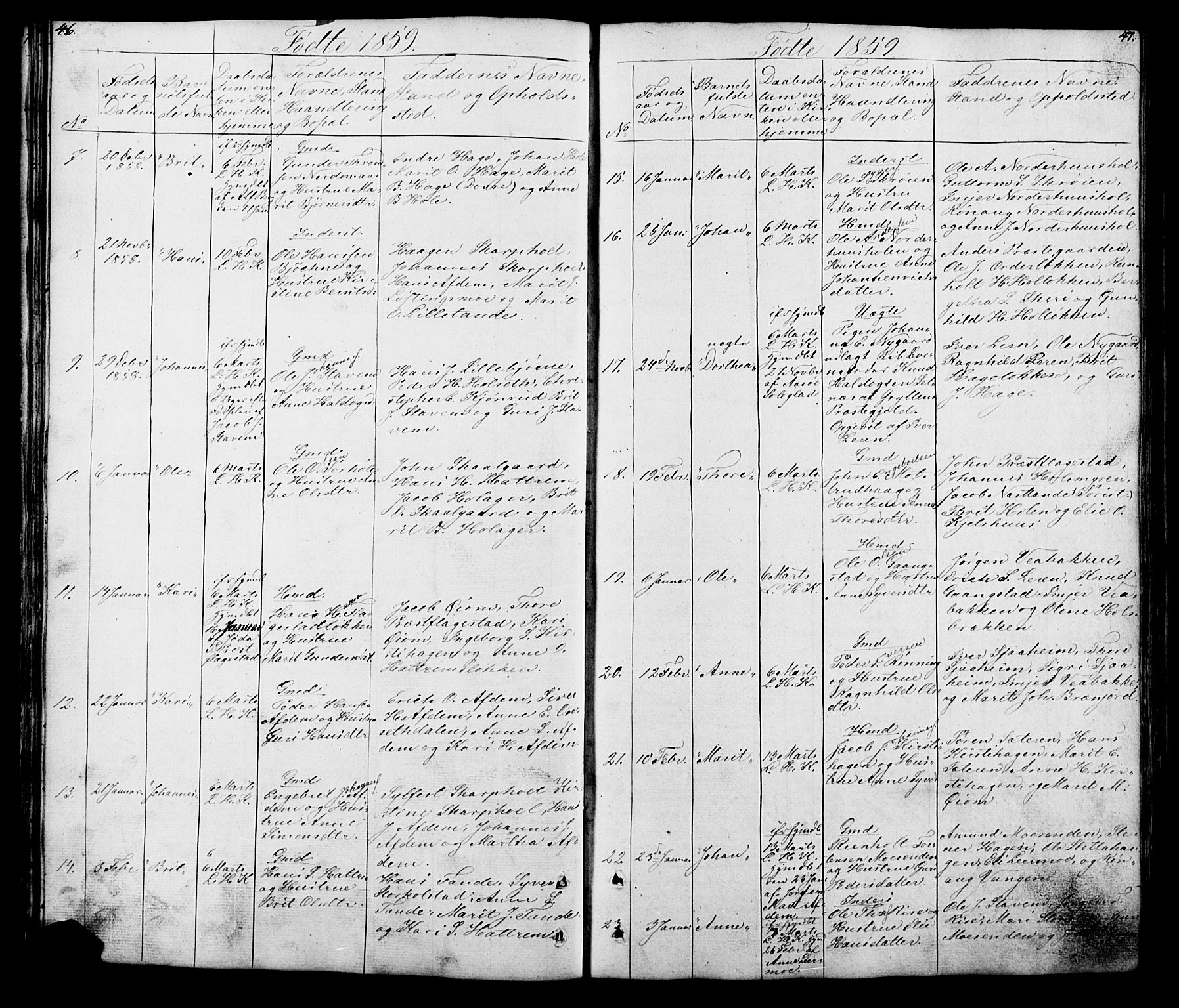 Lesja prestekontor, SAH/PREST-068/H/Ha/Hab/L0005: Parish register (copy) no. 5, 1850-1894, p. 46-47
