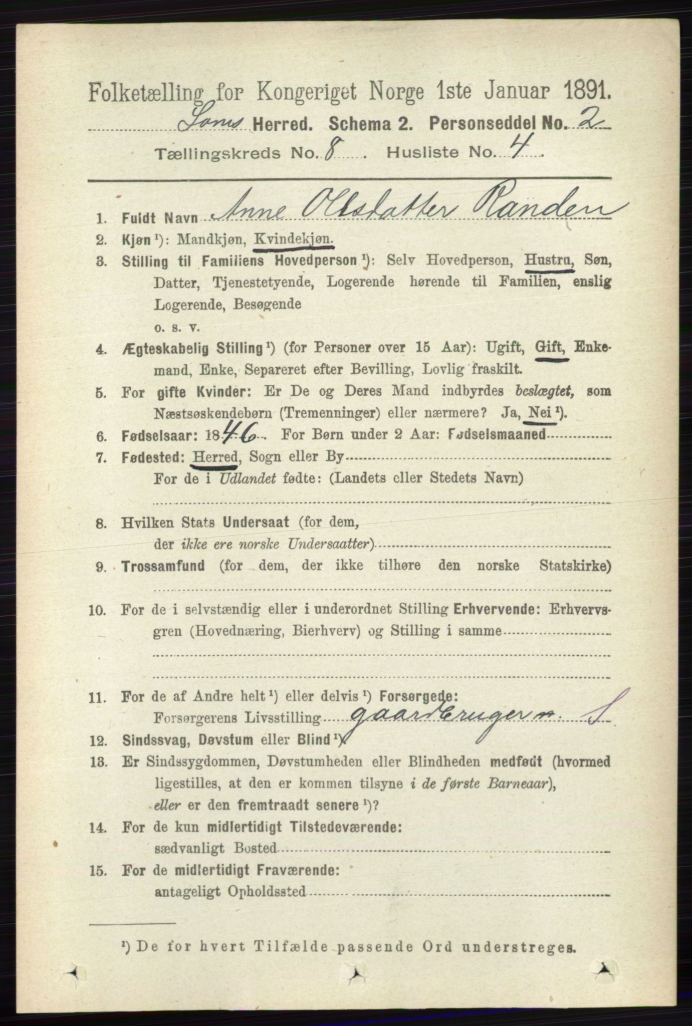 RA, 1891 census for 0514 Lom, 1891, p. 3121