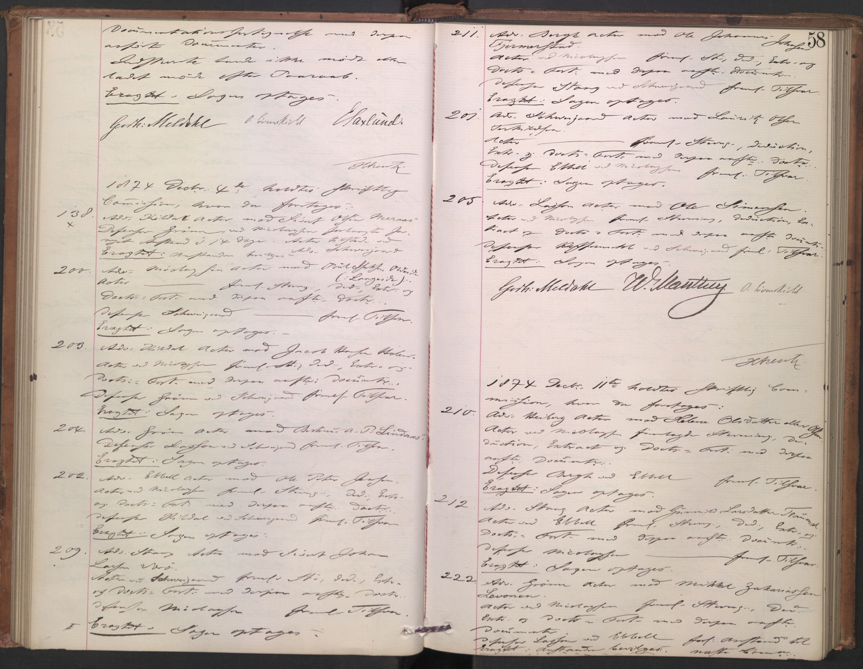 Høyesterett, AV/RA-S-1002/E/Ef/L0013: Protokoll over saker som gikk til skriftlig behandling, 1873-1879, p. 57b-58a