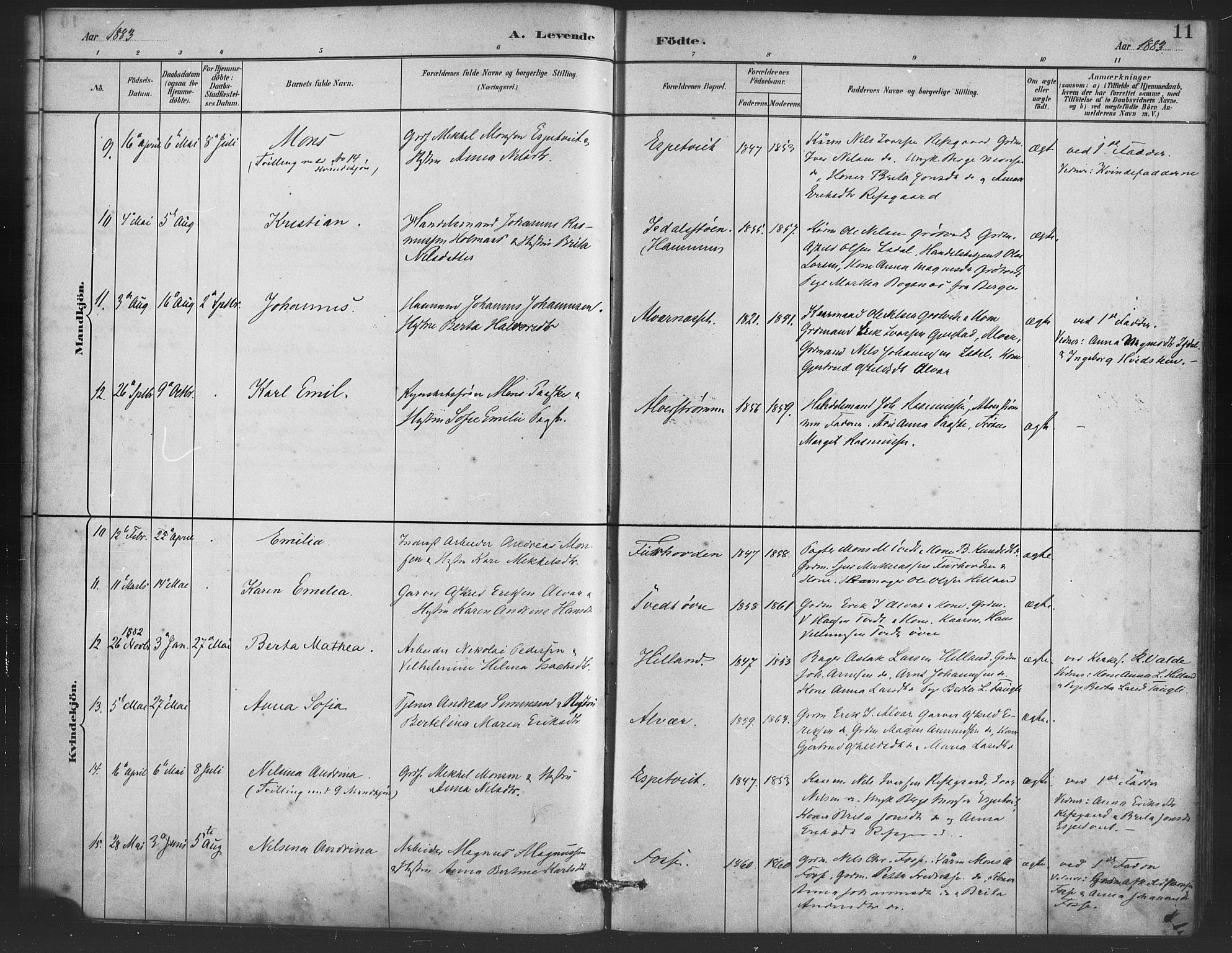 Alversund Sokneprestembete, SAB/A-73901/H/Ha/Haa/Haaa/L0001: Parish register (official) no. A 1, 1882-1896, p. 11