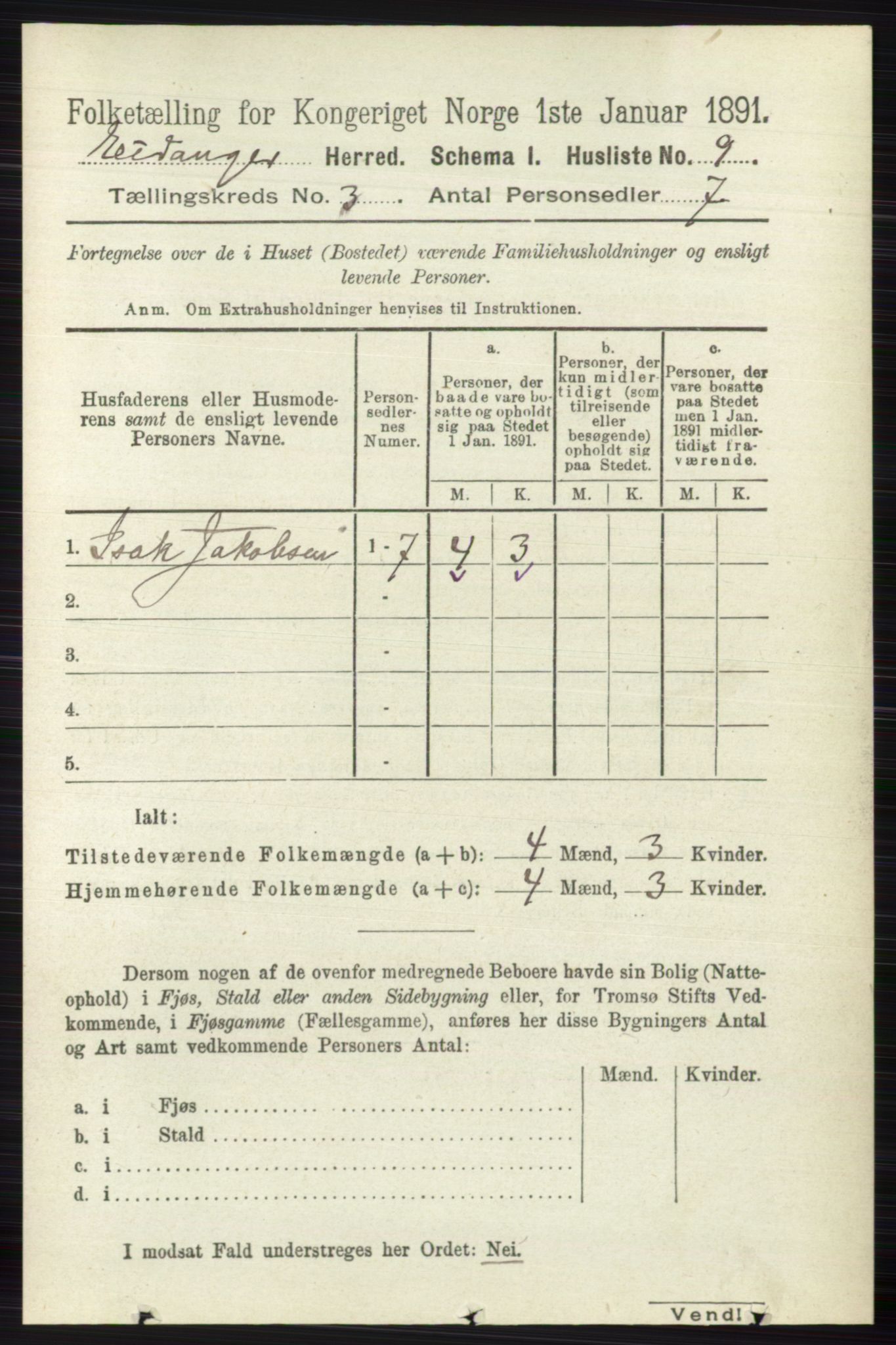 RA, 1891 census for 0813 Eidanger, 1891, p. 1456