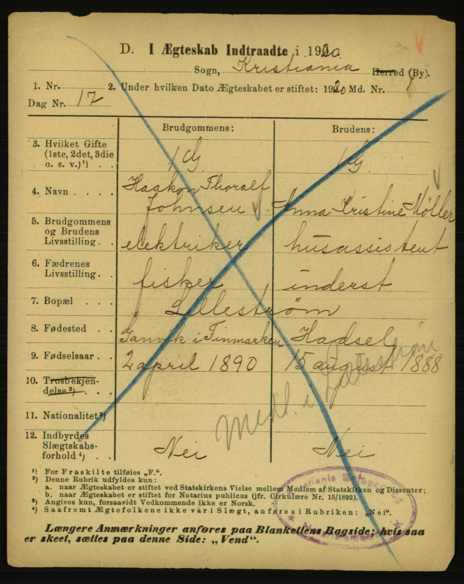 Statistisk sentralbyrå, Sosiodemografiske emner, Befolkning, AV/RA-S-2228/E/L0018: Fødte, gifte, døde dissentere., 1920, p. 3691