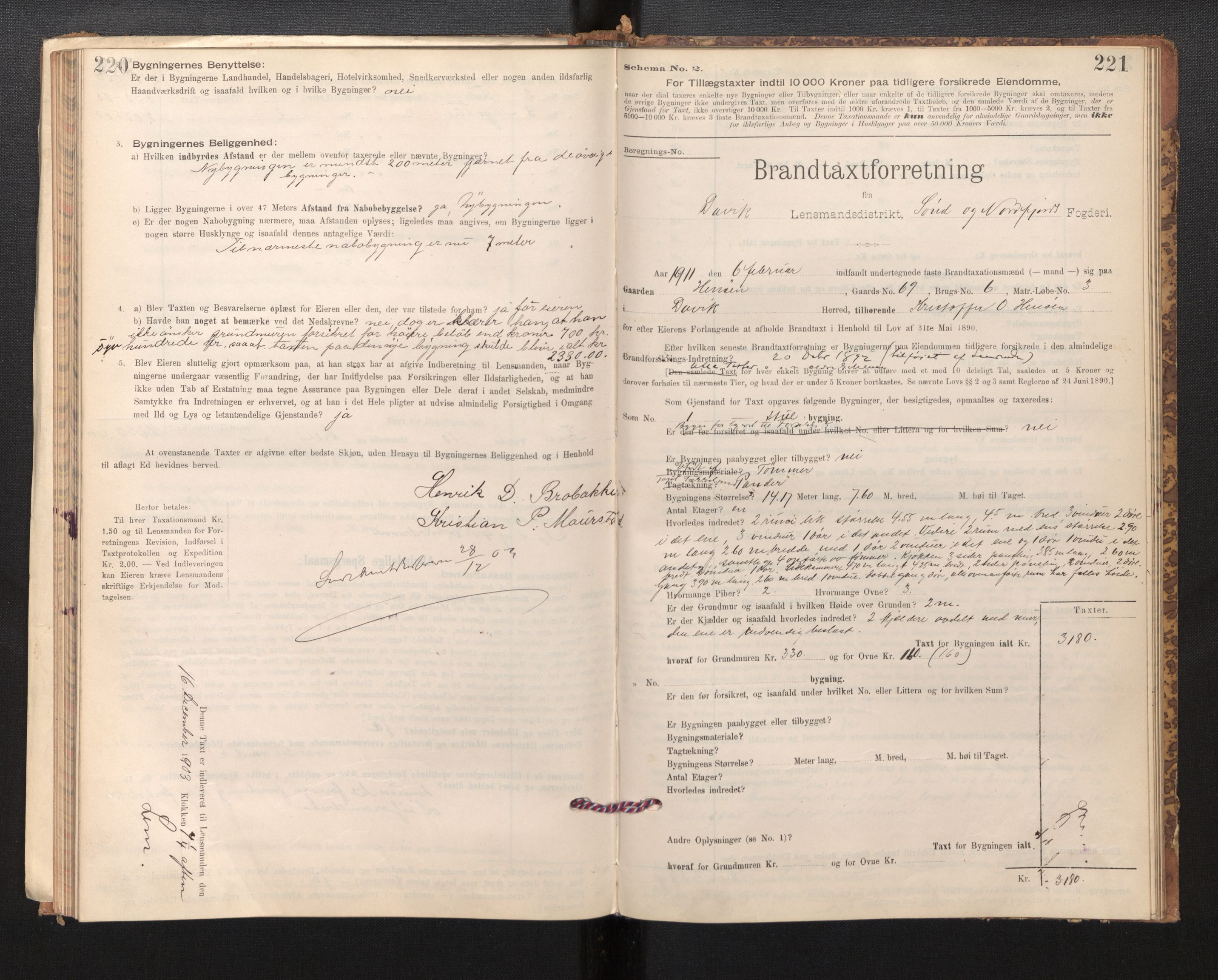 Lensmannen i Davik, AV/SAB-A-26801/0012/L0004: Branntakstprotokoll, skjematakst, 1894-1915, p. 220-221