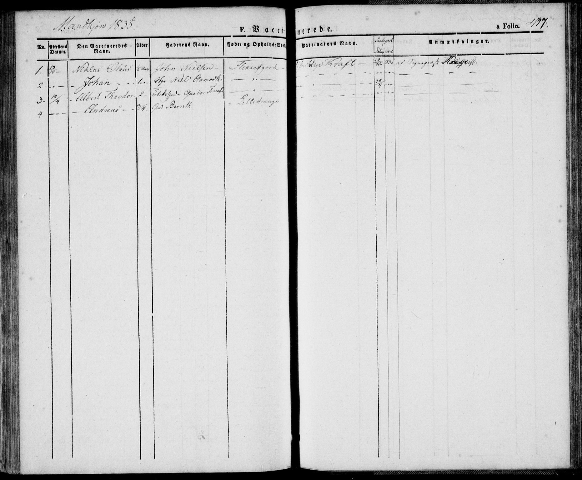 Flekkefjord sokneprestkontor, SAK/1111-0012/F/Fa/Fac/L0003: Parish register (official) no. A 3, 1826-1841, p. 437