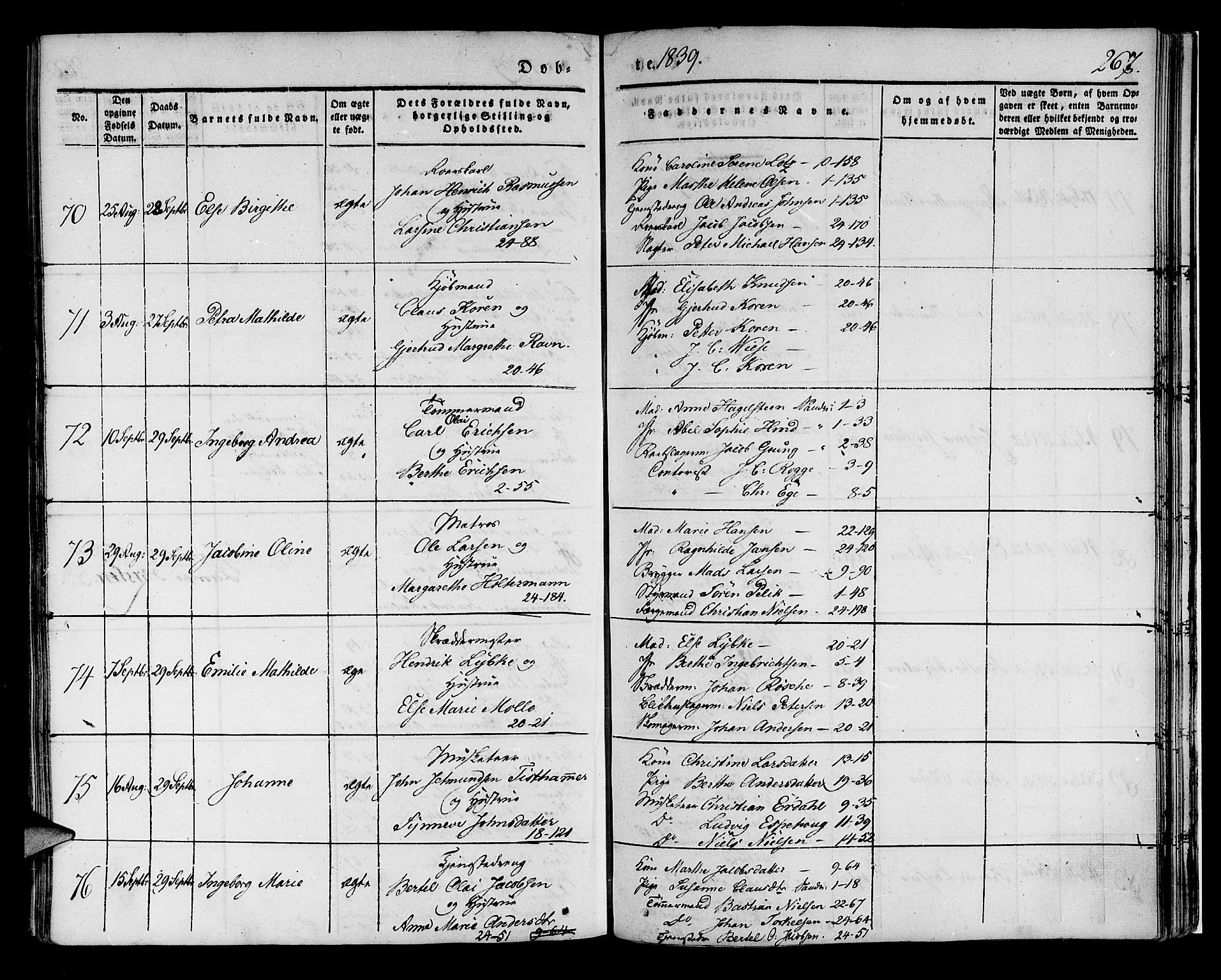 Korskirken sokneprestembete, SAB/A-76101/H/Haa/L0015: Parish register (official) no. B 1, 1833-1841, p. 267