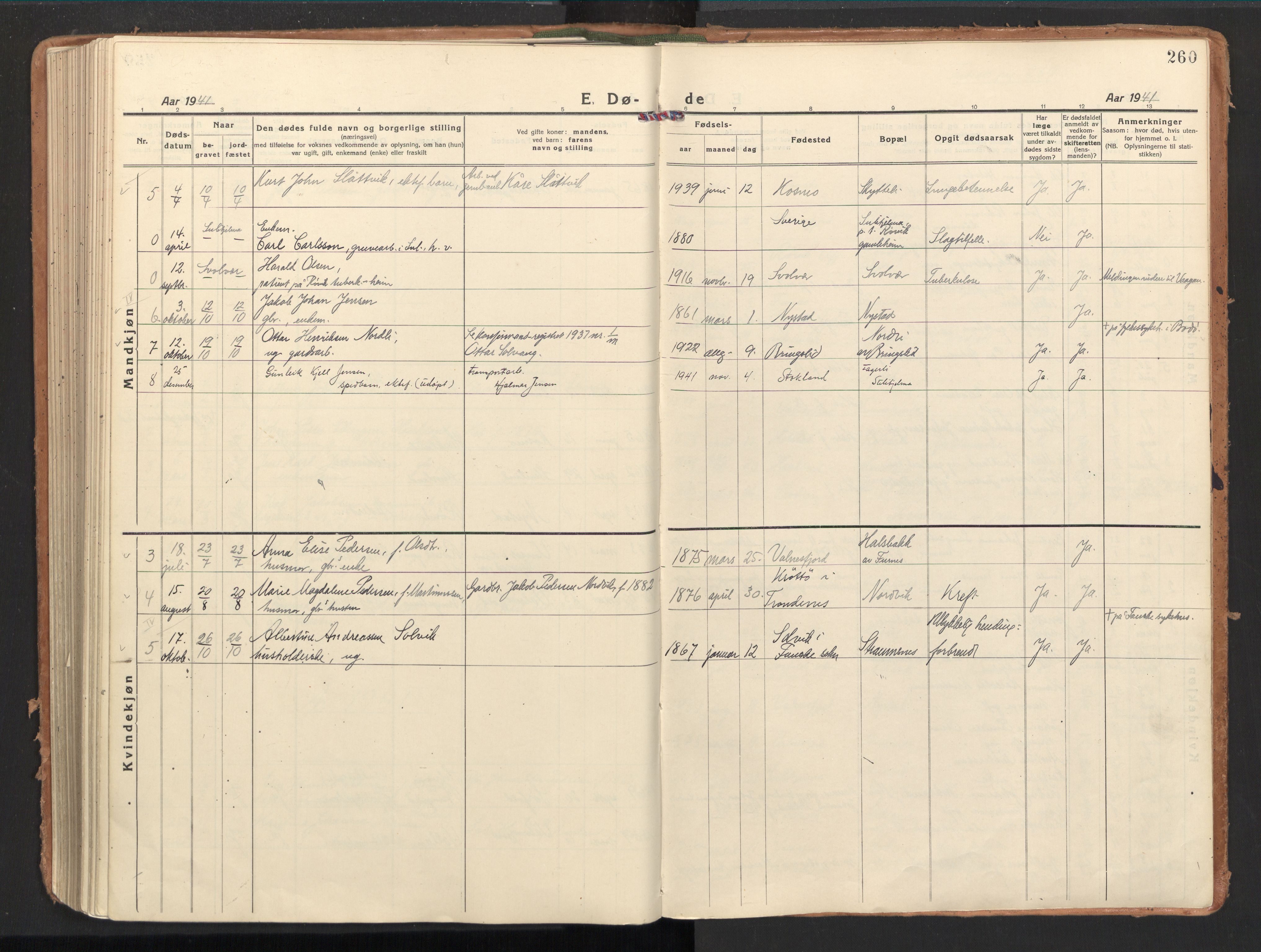 Ministerialprotokoller, klokkerbøker og fødselsregistre - Nordland, SAT/A-1459/851/L0725: Parish register (official) no. 851A02, 1922-1944, p. 260