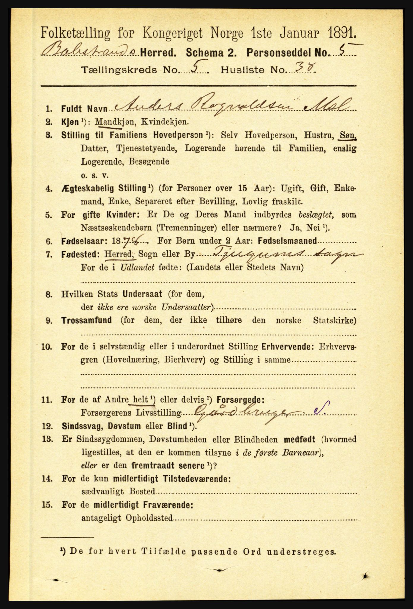 RA, 1891 census for 1418 Balestrand, 1891, p. 1322