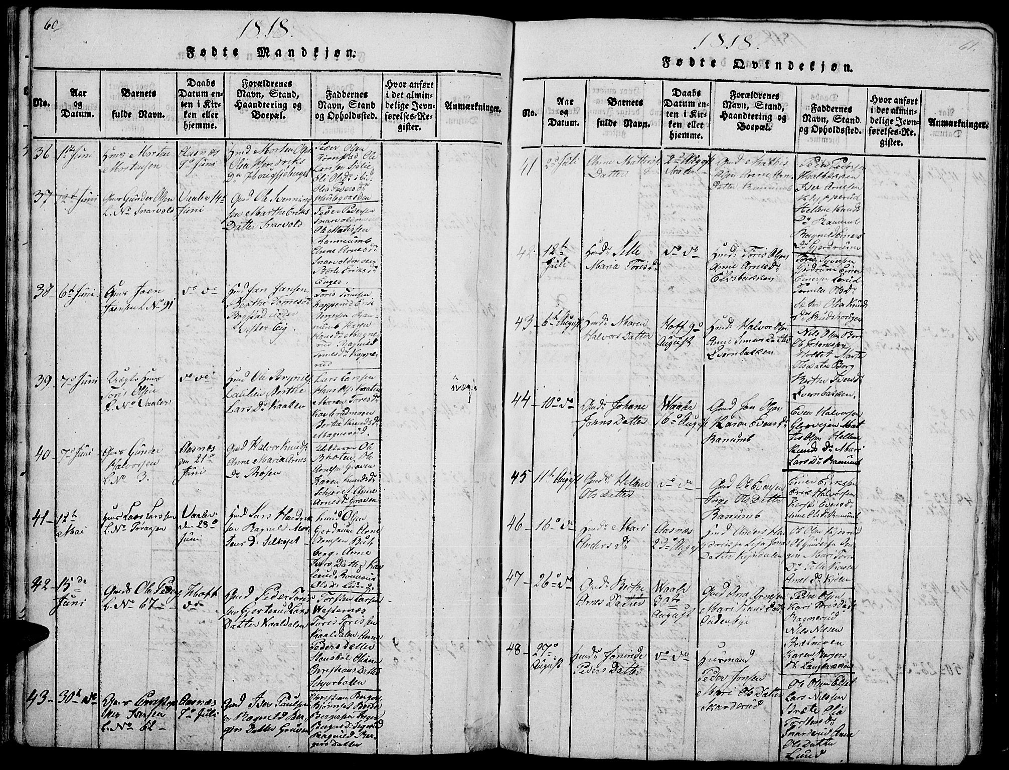 Hof prestekontor, AV/SAH-PREST-038/H/Ha/Haa/L0005: Parish register (official) no. 5, 1816-1822, p. 60-61