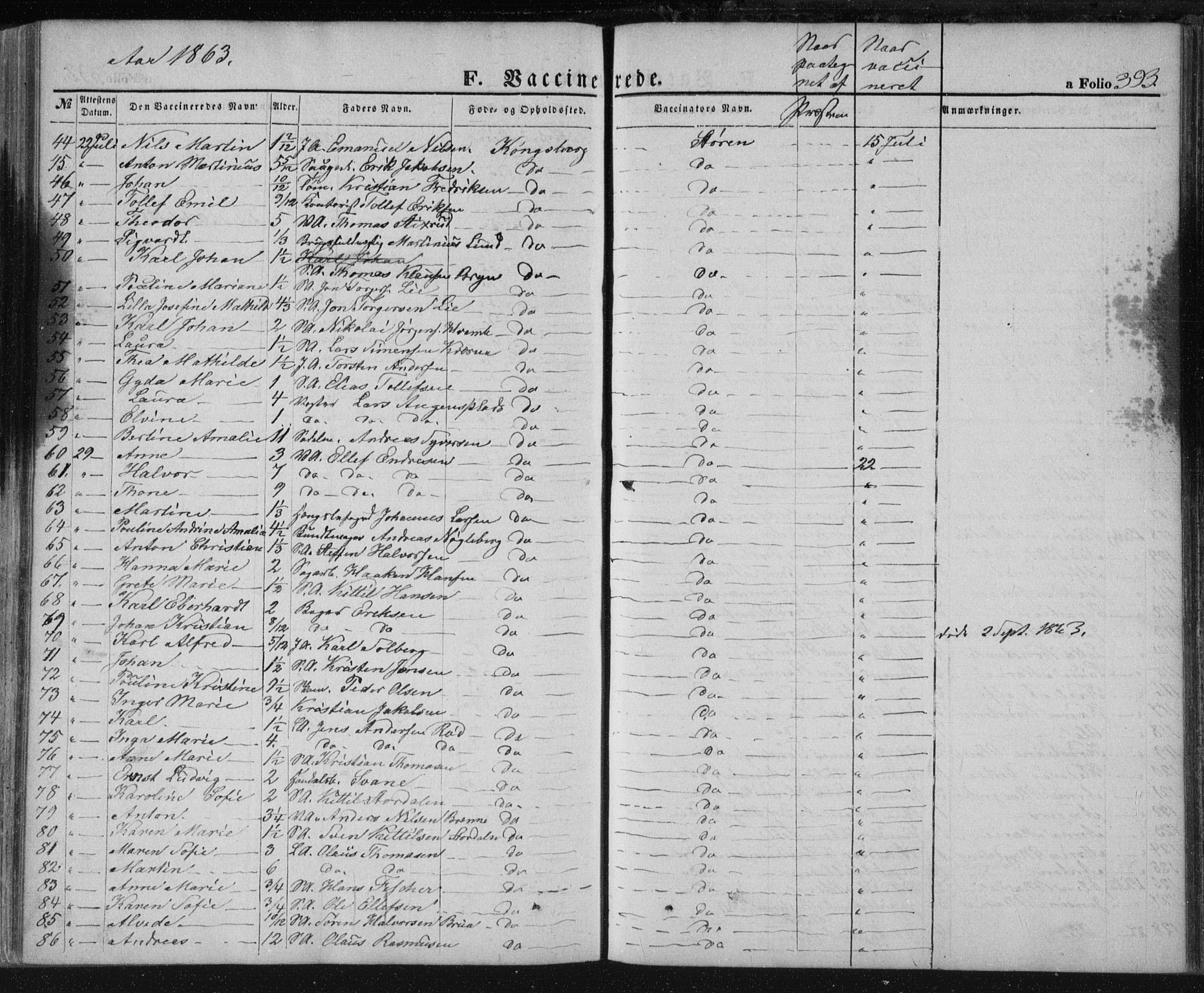 Kongsberg kirkebøker, SAKO/A-22/F/Fa/L0010: Parish register (official) no. I 10, 1859-1875, p. 393