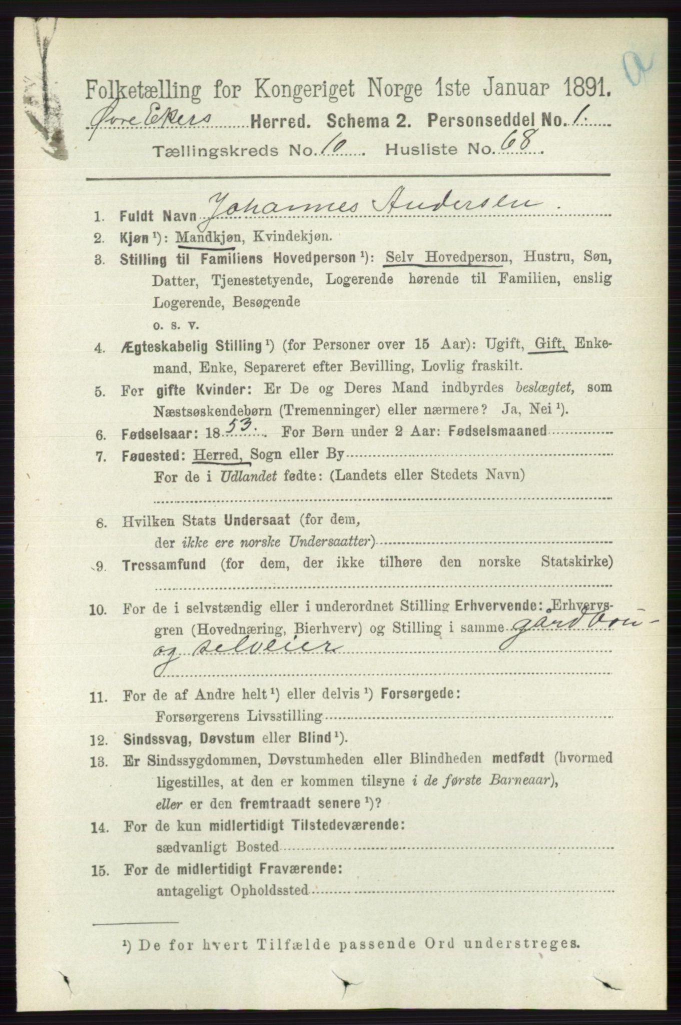 RA, 1891 census for 0624 Øvre Eiker, 1891, p. 4384