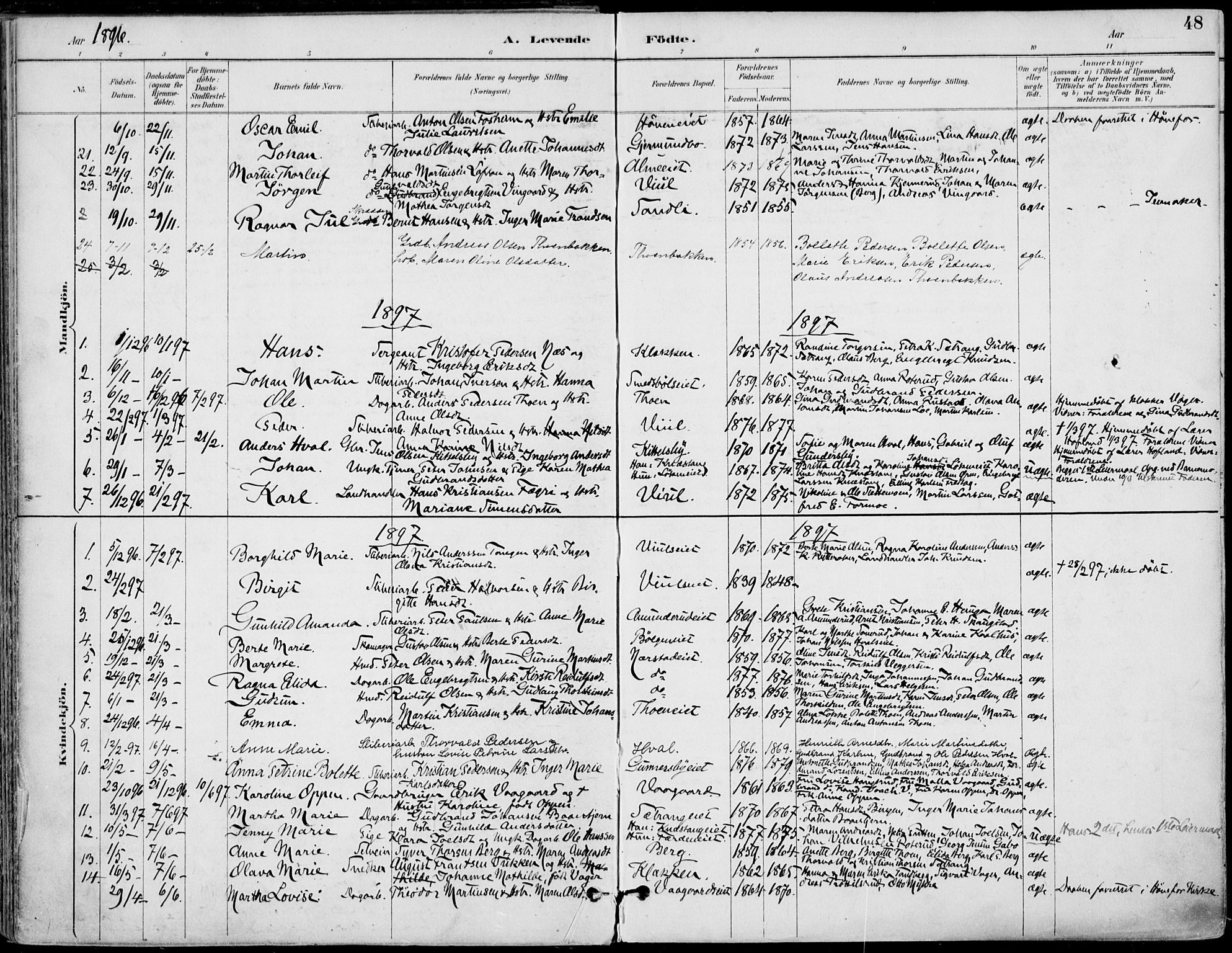 Haug kirkebøker, AV/SAKO-A-604/F/Fa/L0001: Parish register (official) no. 1, 1885-1917, p. 48