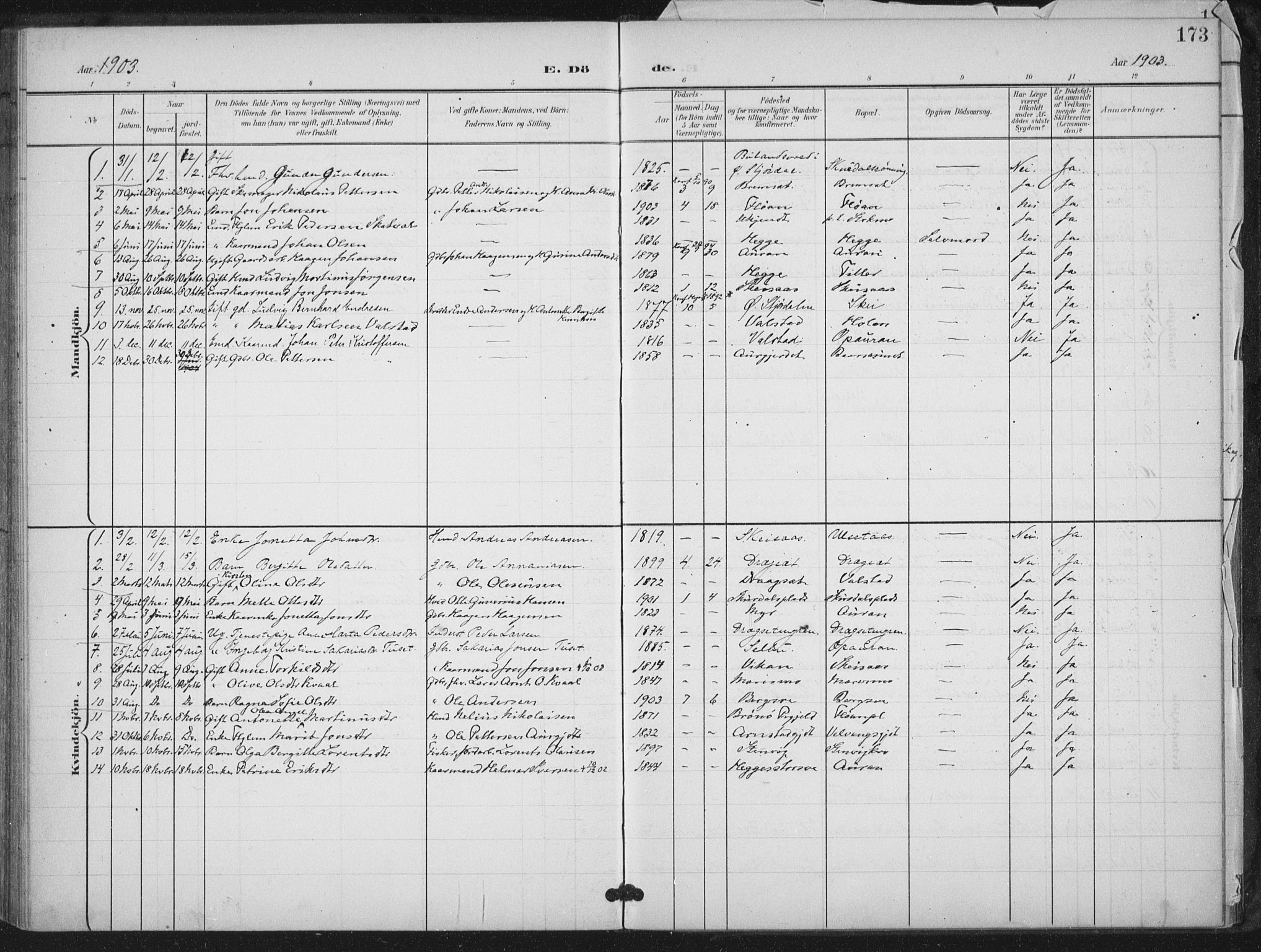 Ministerialprotokoller, klokkerbøker og fødselsregistre - Nord-Trøndelag, SAT/A-1458/712/L0101: Parish register (official) no. 712A02, 1901-1916, p. 173
