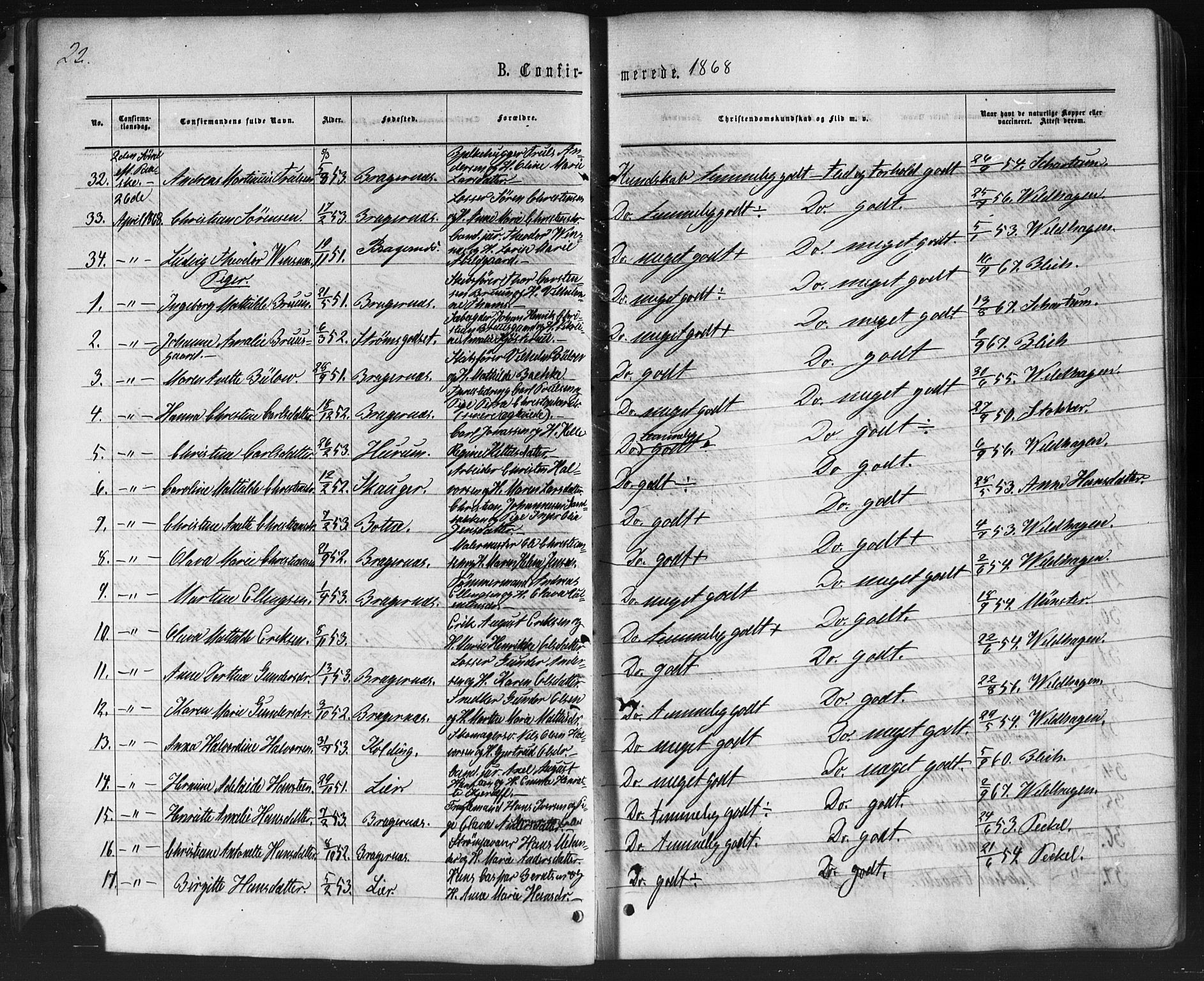 Bragernes kirkebøker, AV/SAKO-A-6/F/Fc/L0003: Parish register (official) no. III 3, 1865-1874, p. 22