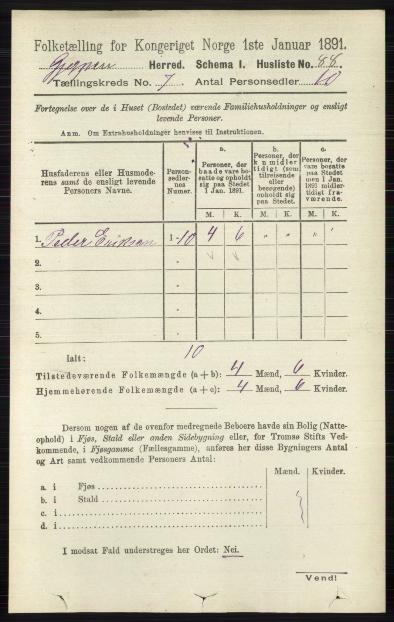 RA, 1891 census for 0812 Gjerpen, 1891, p. 3396