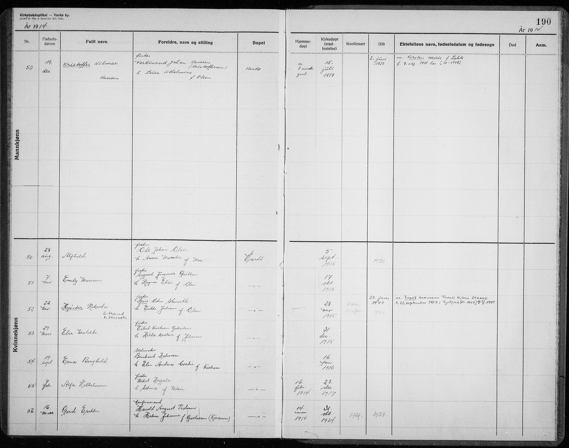 Vardø sokneprestkontor, AV/SATØ-S-1332/H/Hc/L0001kirkerekon: Other parish register no. 1, 1900-1914, p. 190