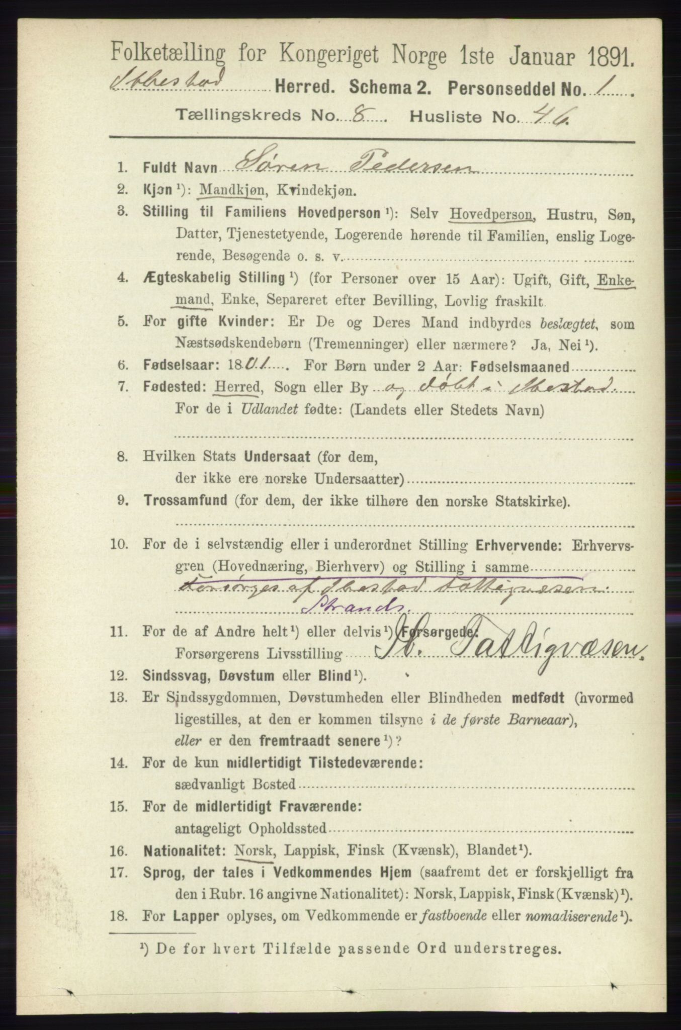 RA, 1891 census for 1917 Ibestad, 1891, p. 5501