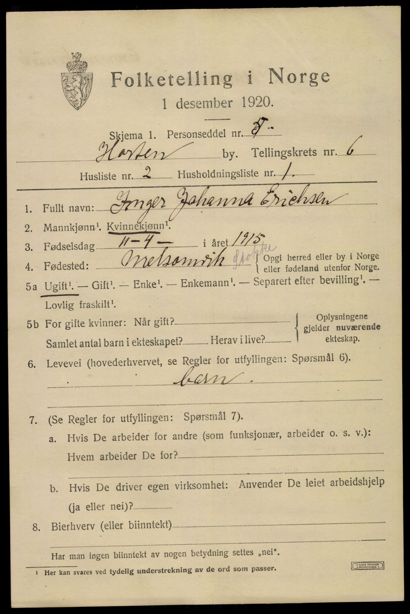 SAKO, 1920 census for Horten, 1920, p. 22287