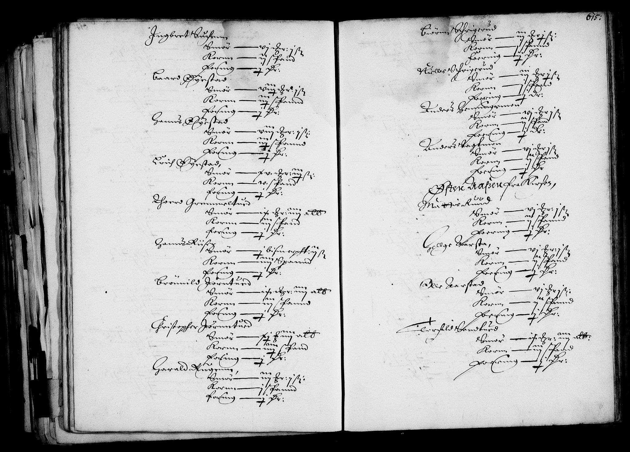 Rentekammeret inntil 1814, Realistisk ordnet avdeling, RA/EA-4070/N/Na/L0001: [XI f]: Akershus stifts jordebok, 1652, p. 614b-615a