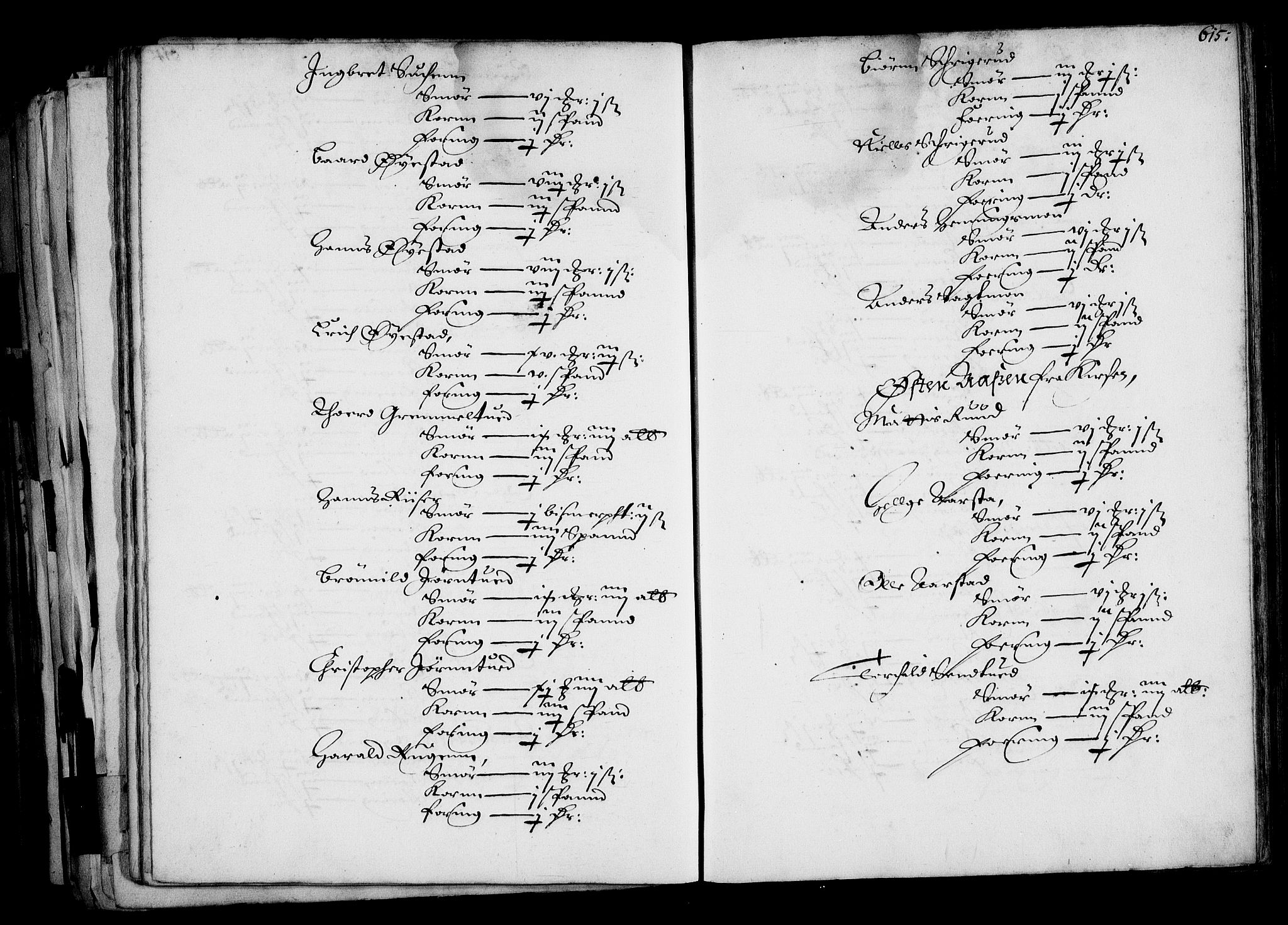 Rentekammeret inntil 1814, Realistisk ordnet avdeling, AV/RA-EA-4070/N/Na/L0001: [XI f]: Akershus stifts jordebok, 1652, p. 614b-615a