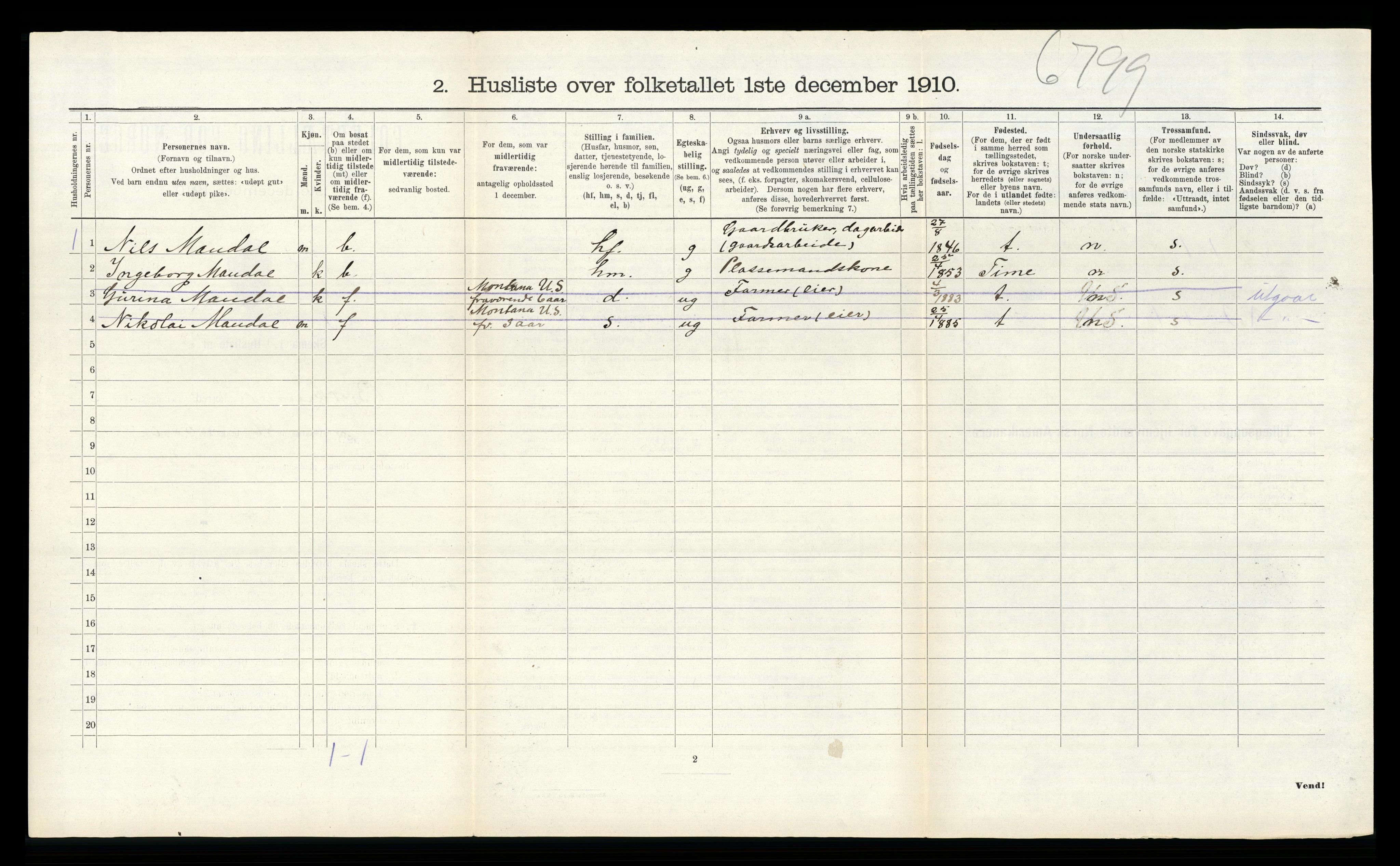 RA, 1910 census for Bjerkreim, 1910, p. 299