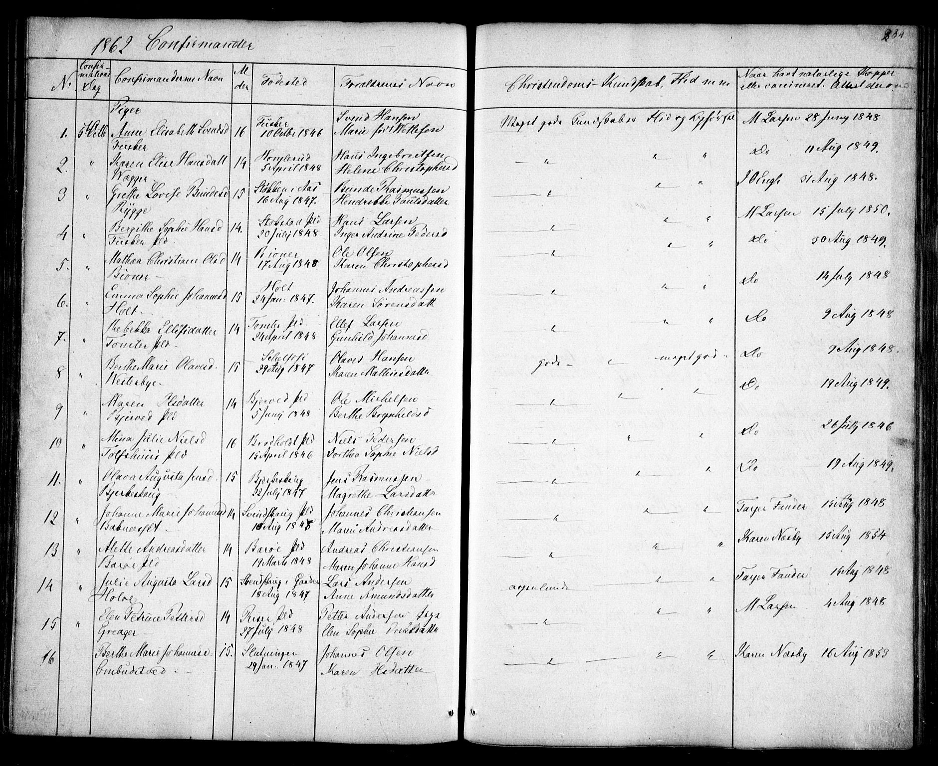 Hobøl prestekontor Kirkebøker, SAO/A-2002/F/Fa/L0003: Parish register (official) no. I 3, 1842-1864, p. 284