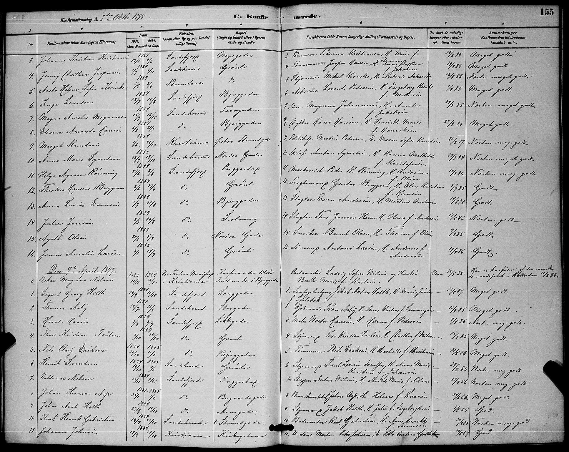 Sandefjord kirkebøker, SAKO/A-315/G/Ga/L0001: Parish register (copy) no. 1, 1885-1903, p. 155