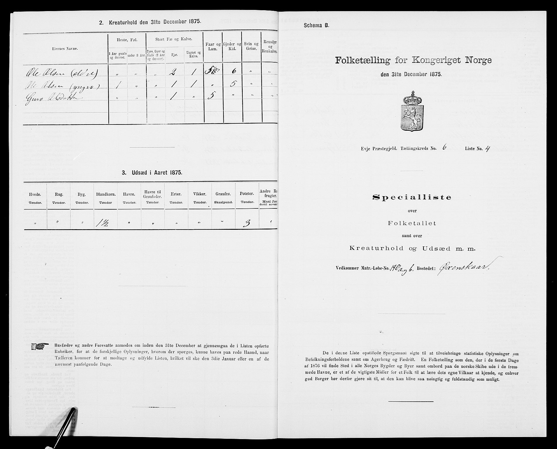 SAK, 1875 census for 0934P Evje, 1875, p. 515