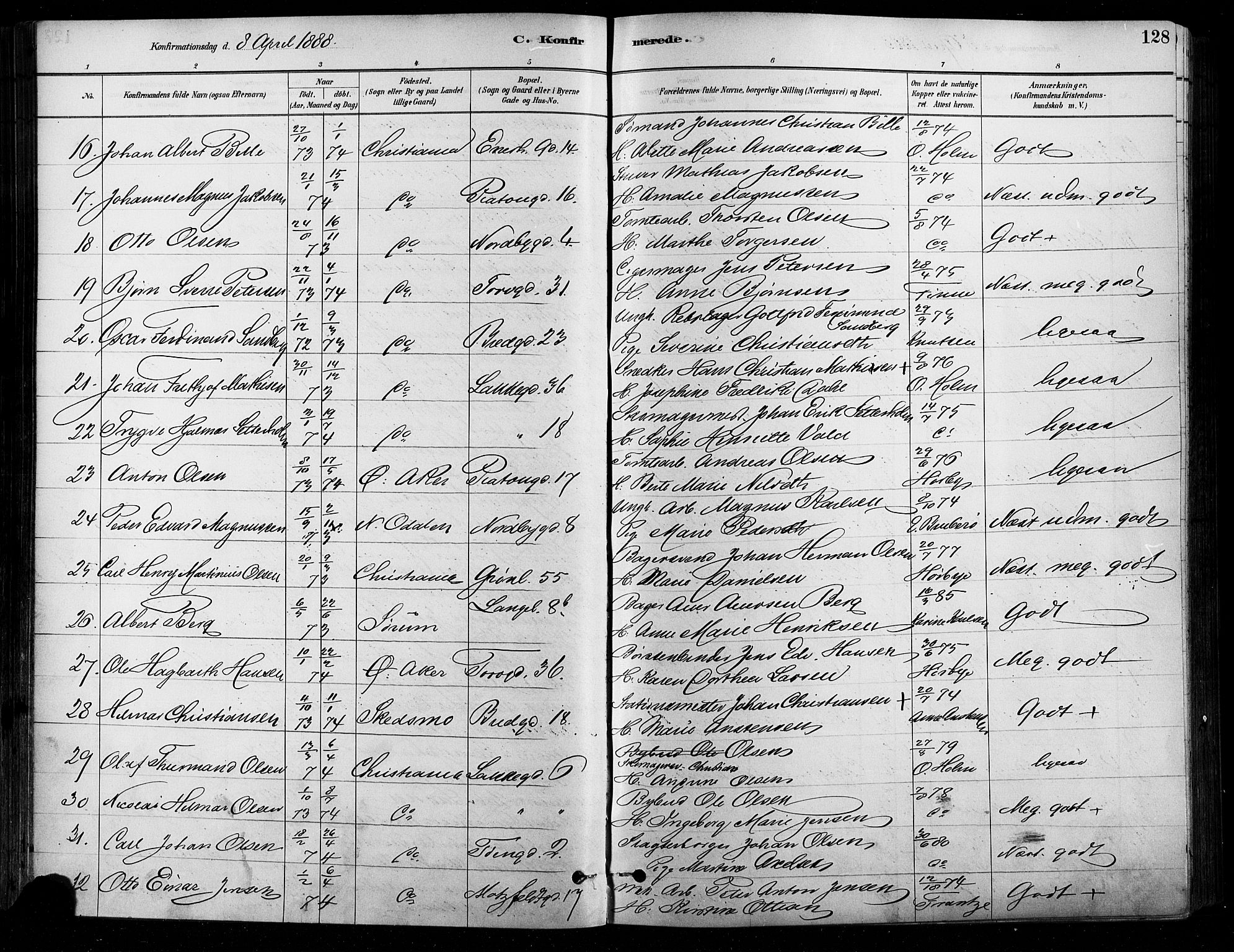 Grønland prestekontor Kirkebøker, AV/SAO-A-10848/F/Fa/L0008: Parish register (official) no. 8, 1881-1893, p. 128