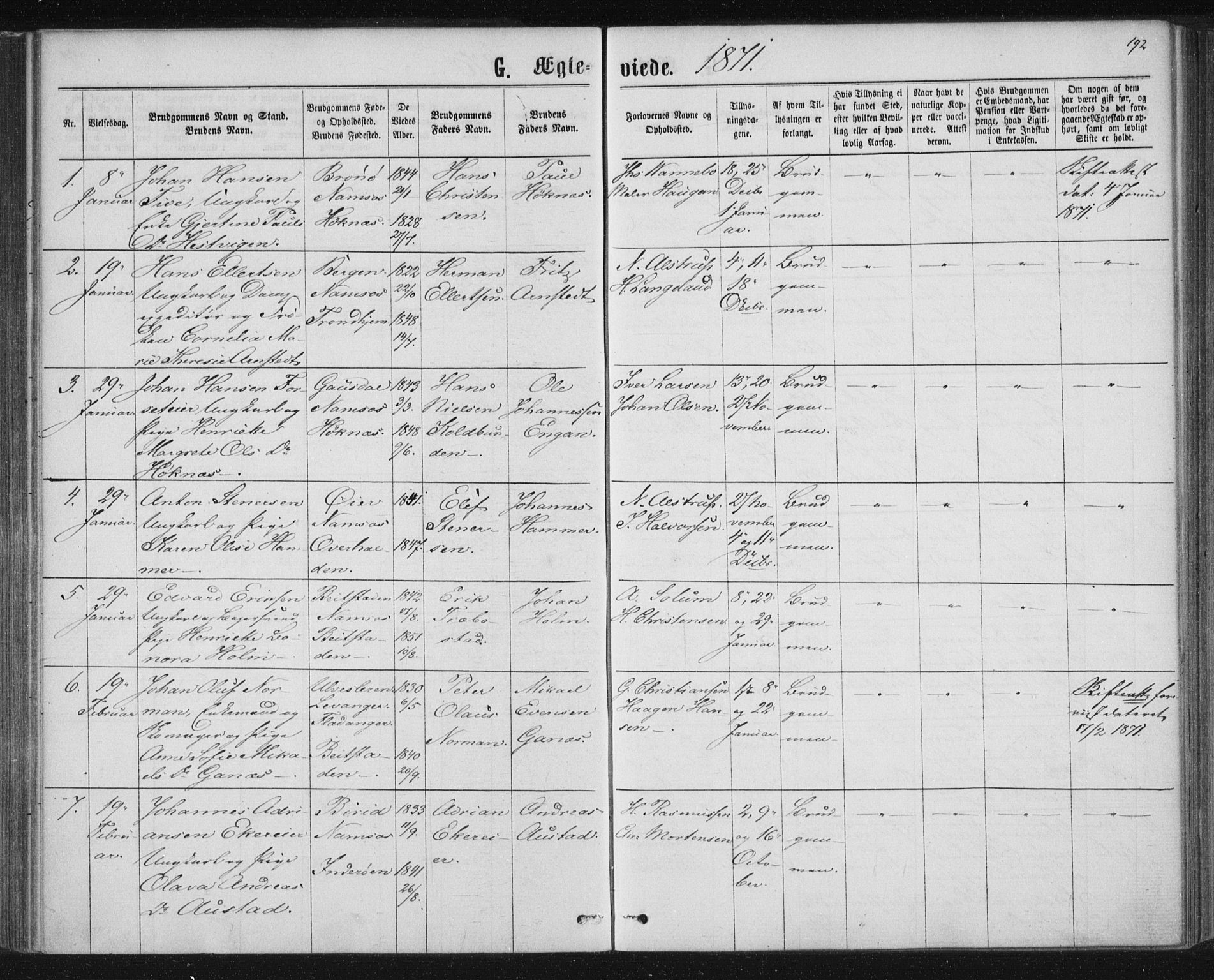 Ministerialprotokoller, klokkerbøker og fødselsregistre - Nord-Trøndelag, SAT/A-1458/768/L0570: Parish register (official) no. 768A05, 1865-1874, p. 192