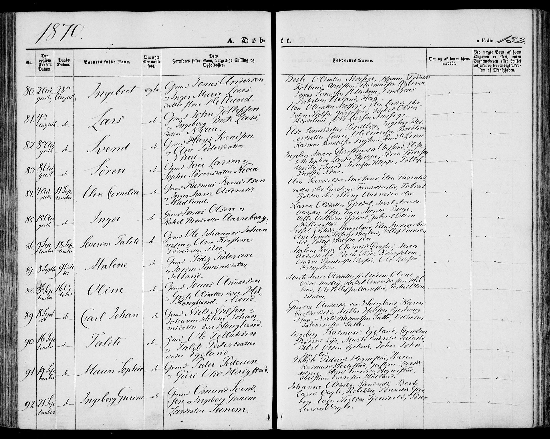 Lye sokneprestkontor, AV/SAST-A-101794/001/30BA/L0007: Parish register (official) no. A 6, 1856-1871, p. 132