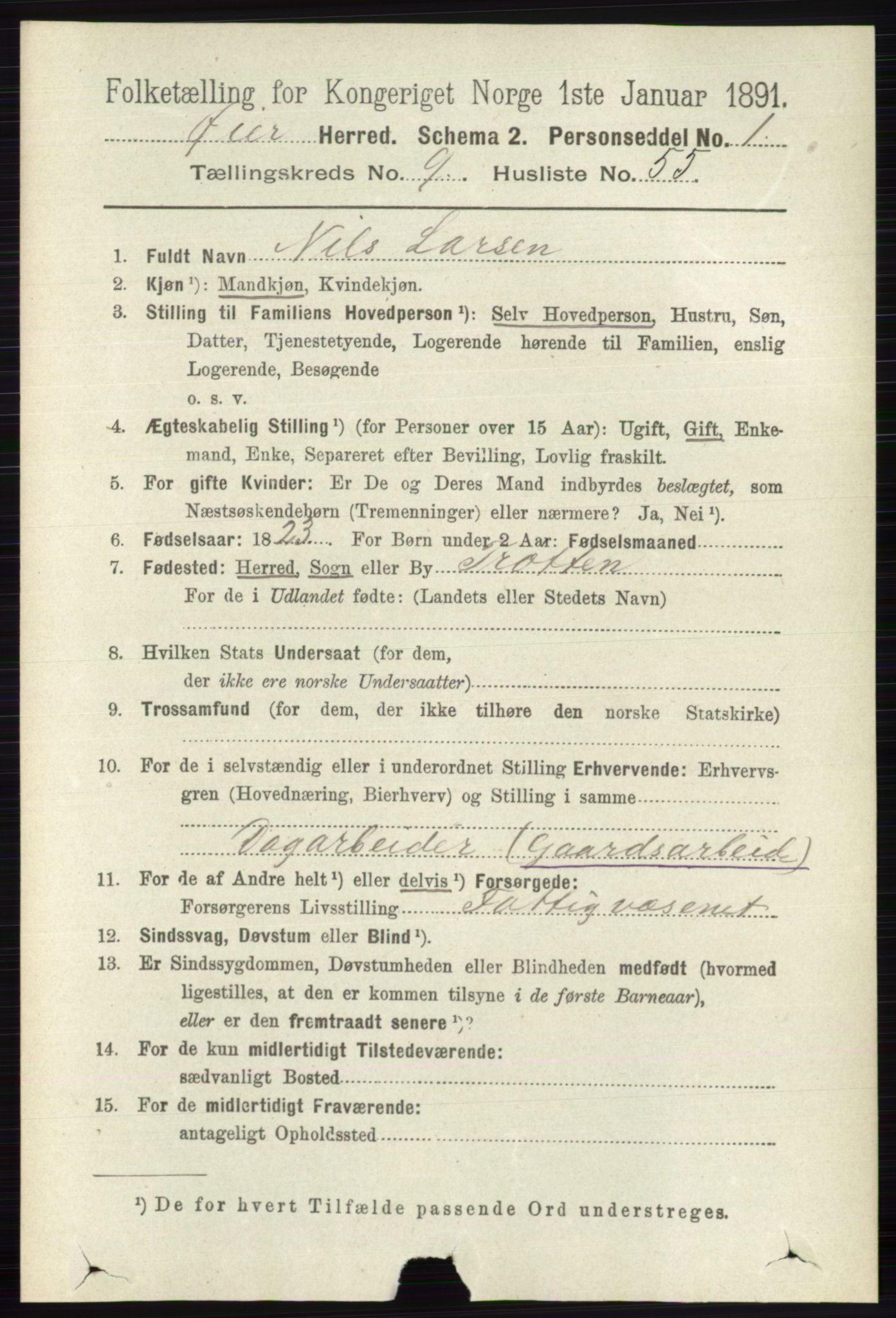 RA, 1891 census for 0521 Øyer, 1891, p. 3425