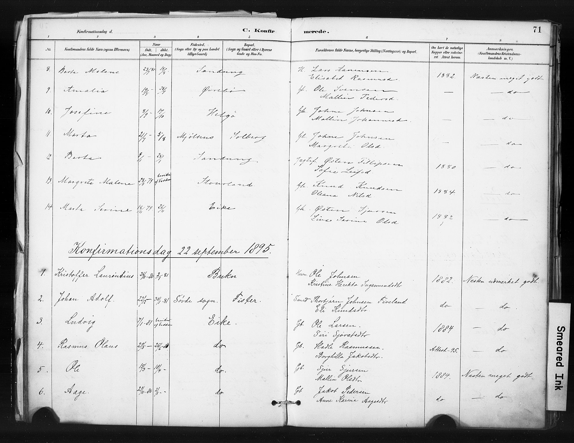 Hjelmeland sokneprestkontor, AV/SAST-A-101843/01/IV/L0015: Parish register (official) no. A 15, 1887-1910, p. 71