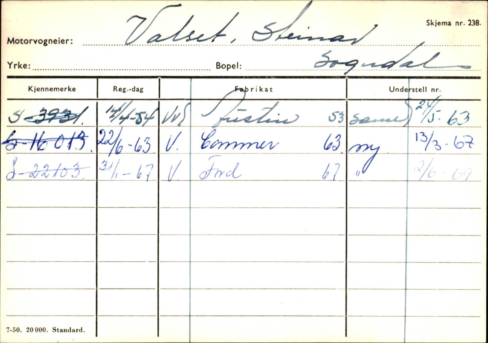 Statens vegvesen, Sogn og Fjordane vegkontor, AV/SAB-A-5301/4/F/L0125: Eigarregister Sogndal V-Å. Aurland A-Å. Fjaler A-N, 1945-1975, p. 12