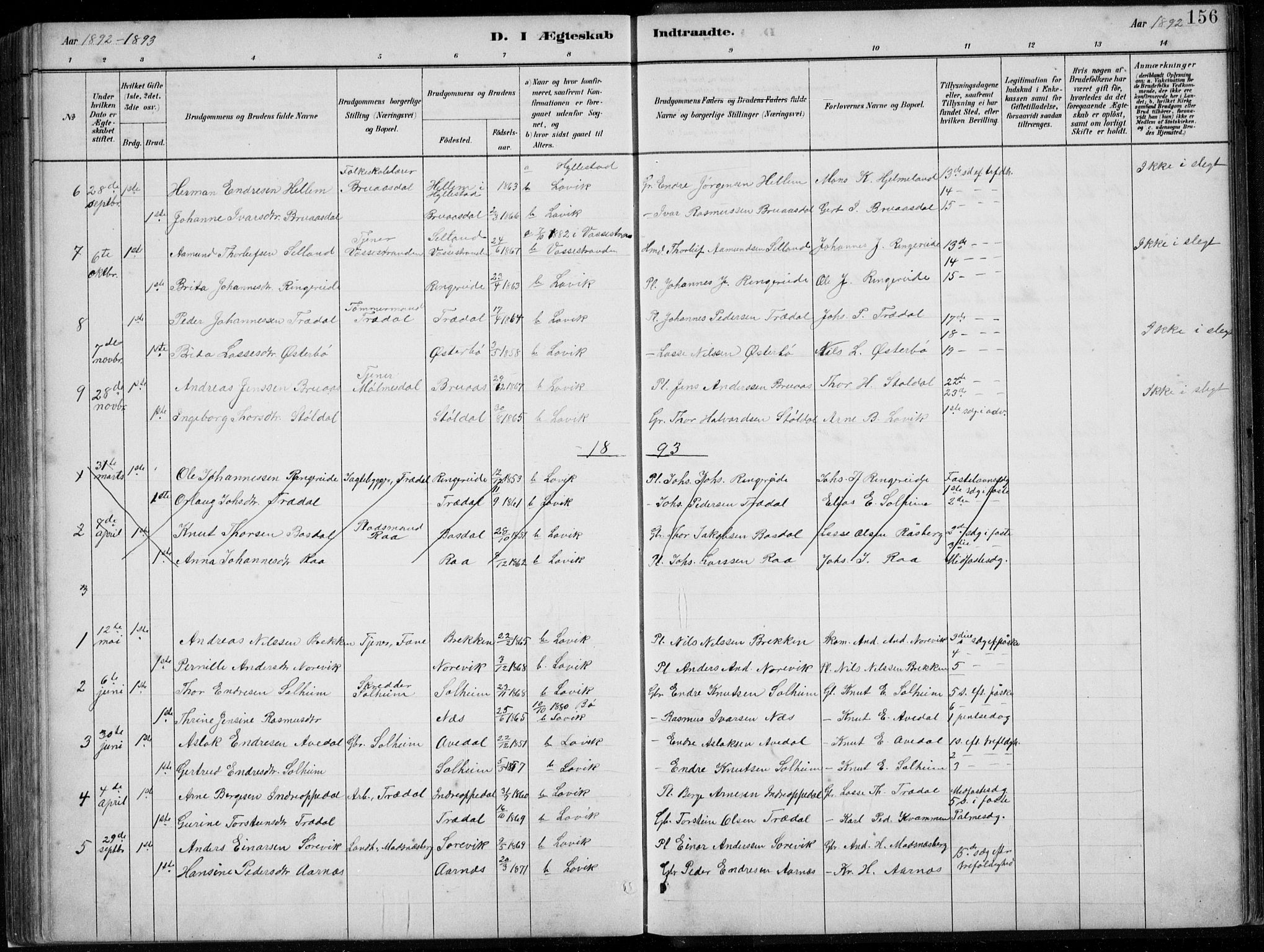 Lavik sokneprestembete, SAB/A-80901: Parish register (copy) no. A 2, 1882-1910, p. 156