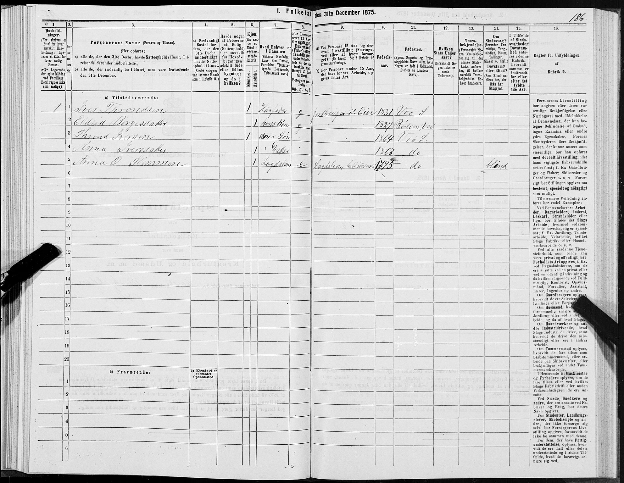 SAT, 1875 census for 1541P Veøy, 1875, p. 2186