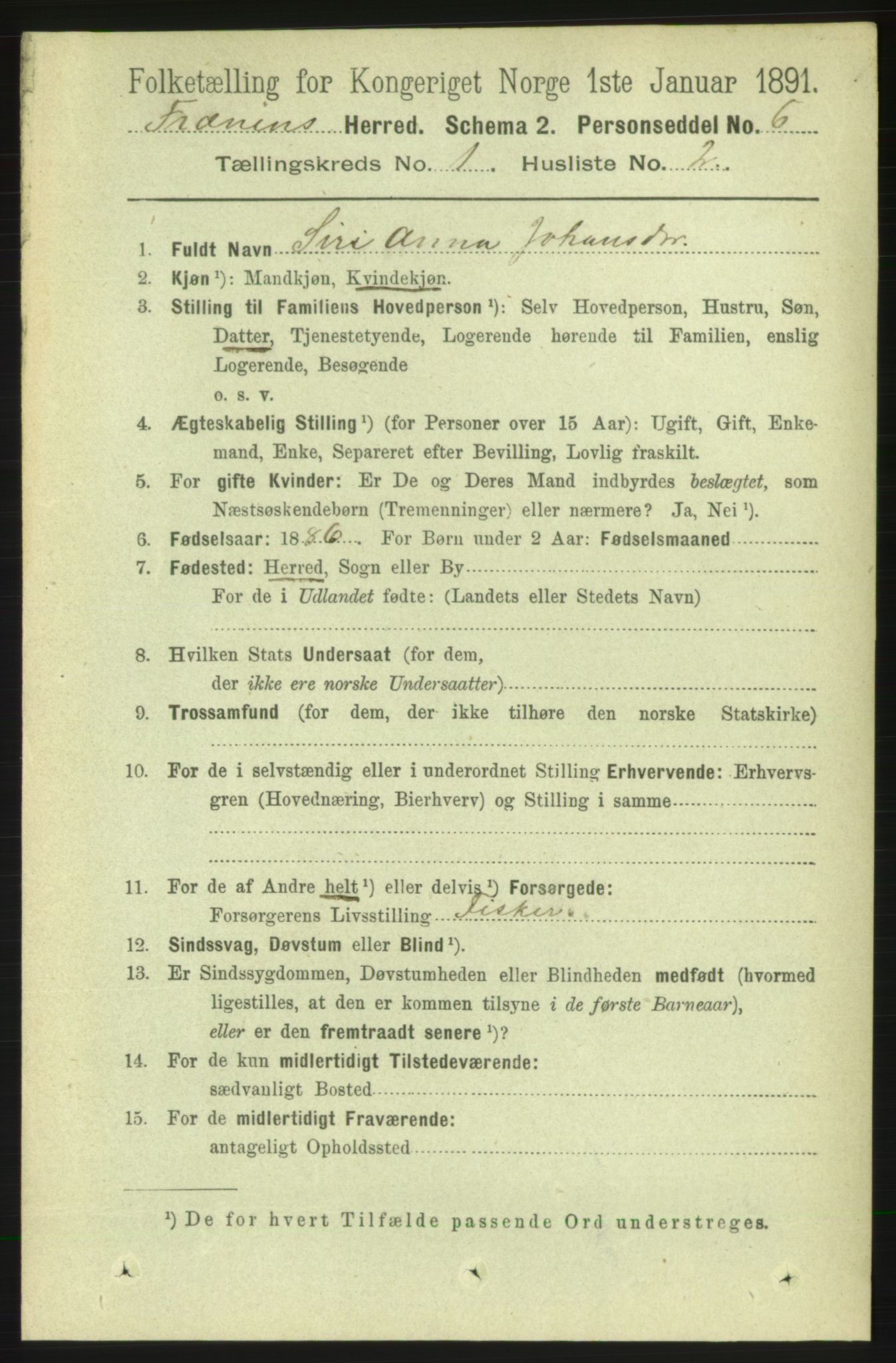 RA, 1891 census for 1548 Fræna, 1891, p. 101