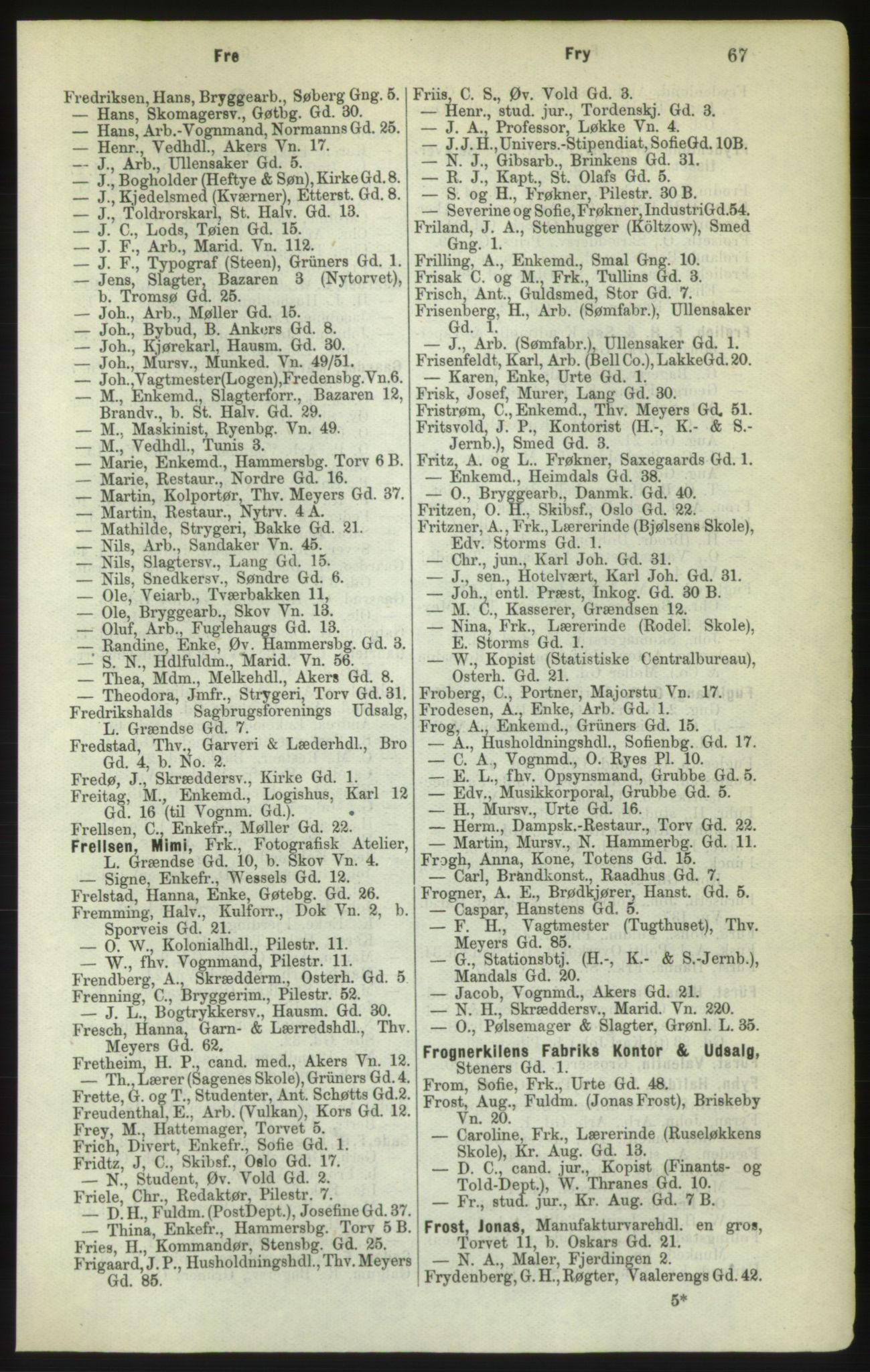 Kristiania/Oslo adressebok, PUBL/-, 1882, p. 67