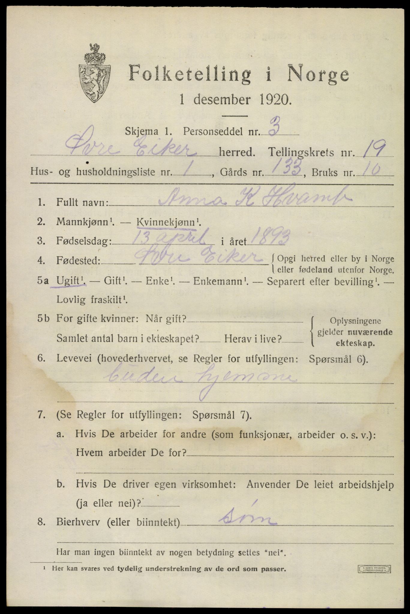 SAKO, 1920 census for Øvre Eiker, 1920, p. 22090