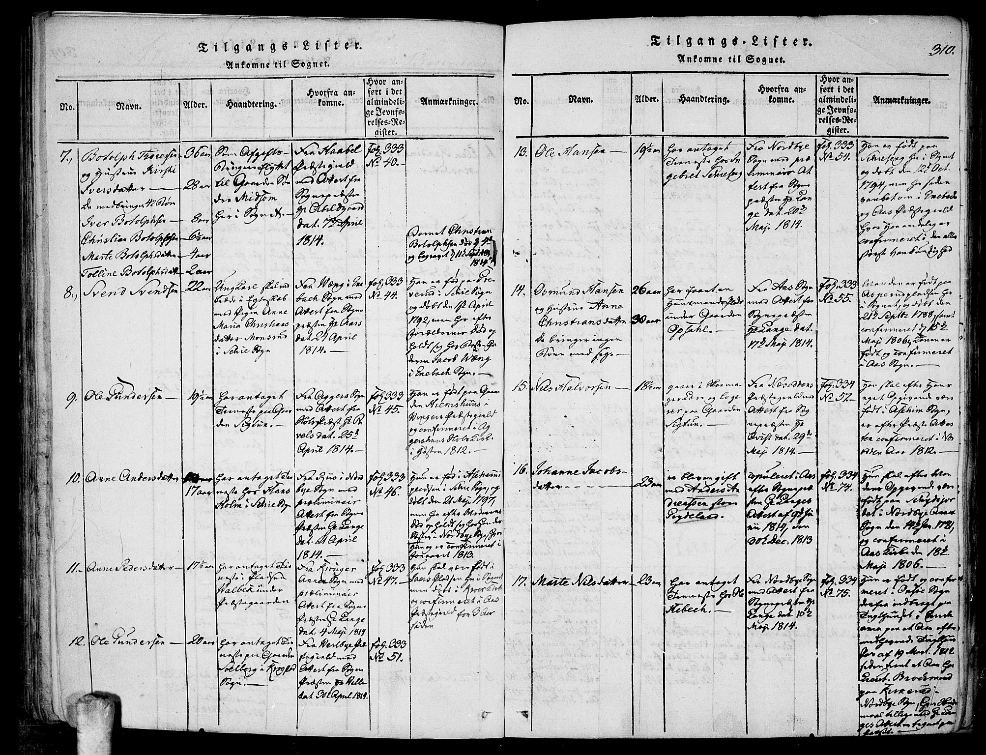 Kråkstad prestekontor Kirkebøker, SAO/A-10125a/F/Fa/L0003: Parish register (official) no. I 3, 1813-1824, p. 310