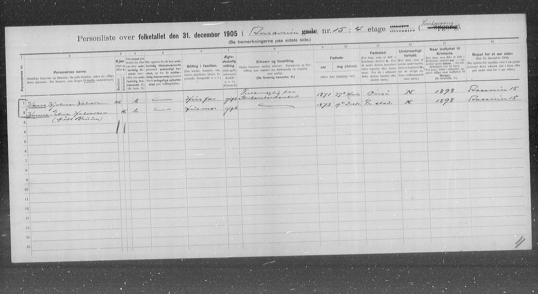 OBA, Municipal Census 1905 for Kristiania, 1905, p. 68890